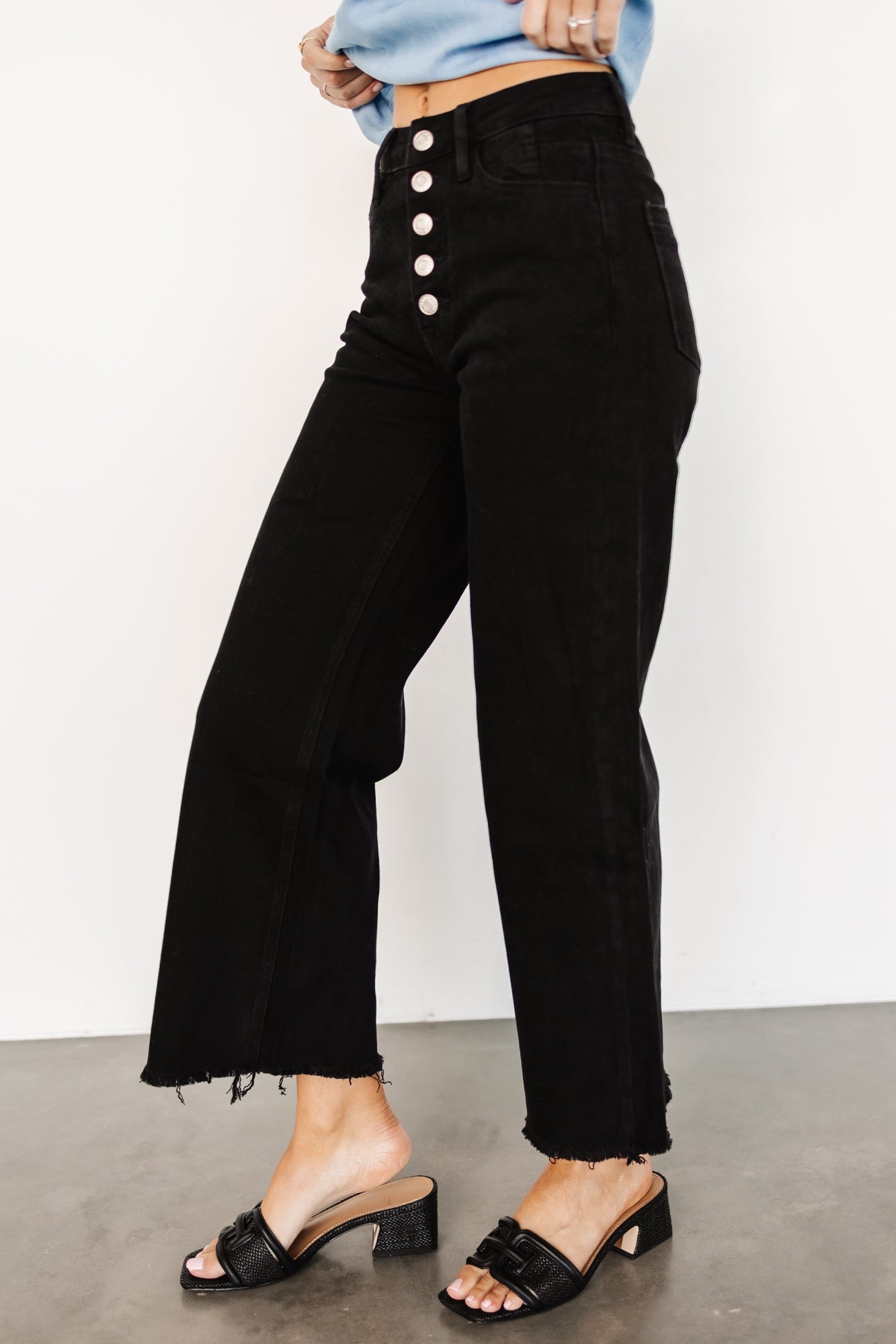 High Rise Wide Leg Jeans for Women | Black Denim with Stretch | Georgie