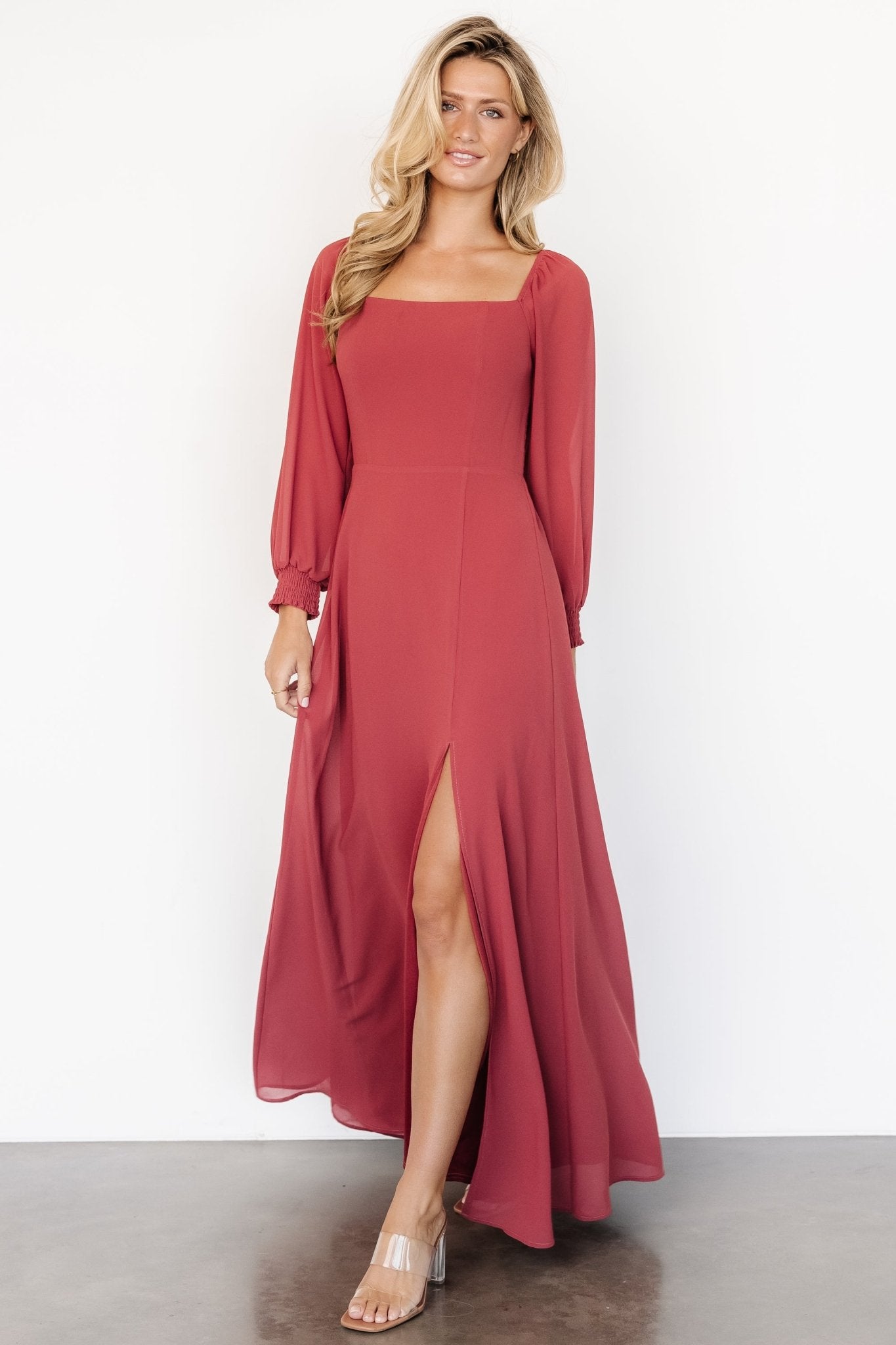 Terracotta Chiffon Maxi Dress with Smocked Bodice | Baltic Born