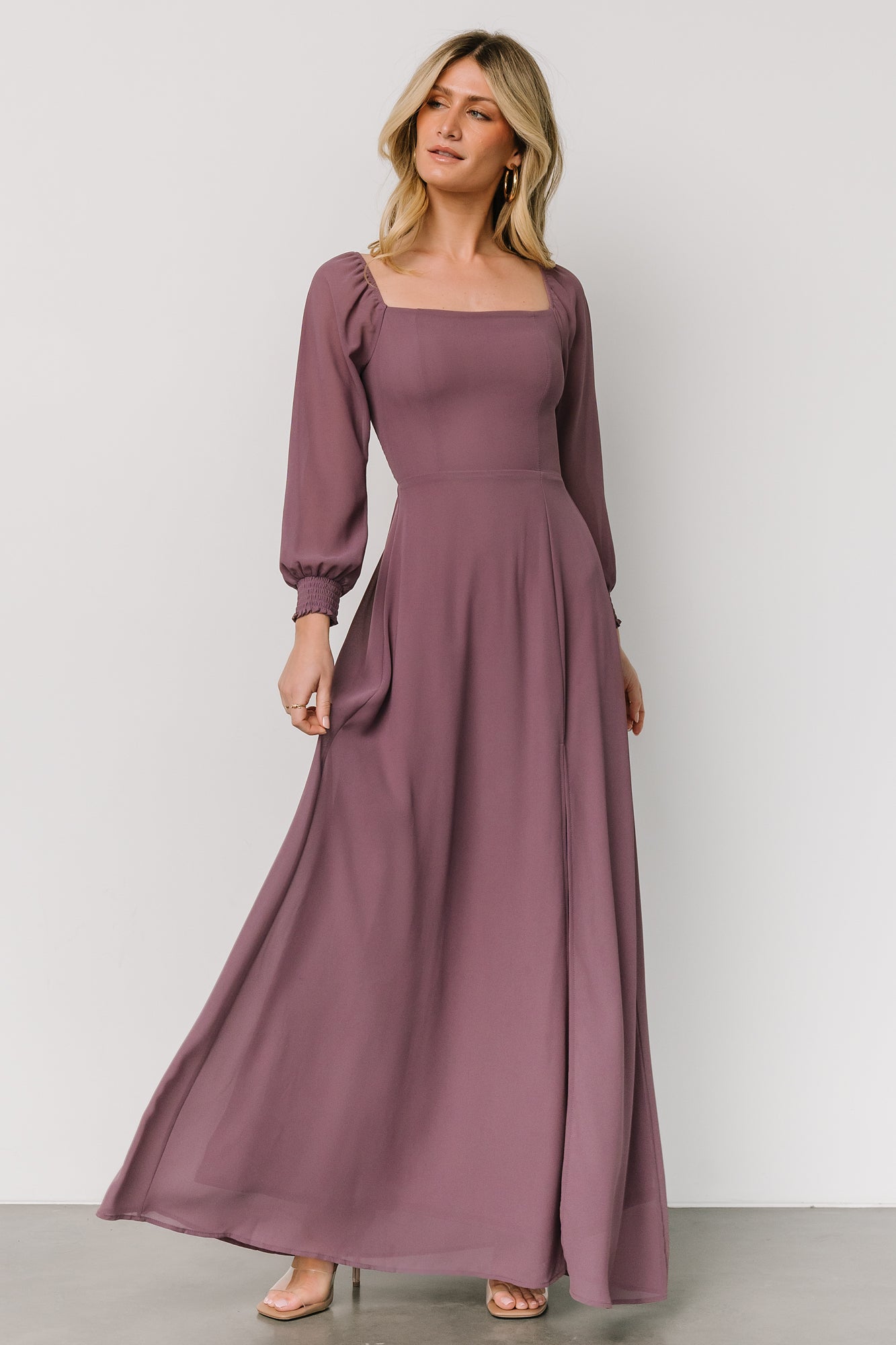 Vintage Plum Maxi Dress with Smocked Bodice & 3/4 Sleeves | Baltic Born