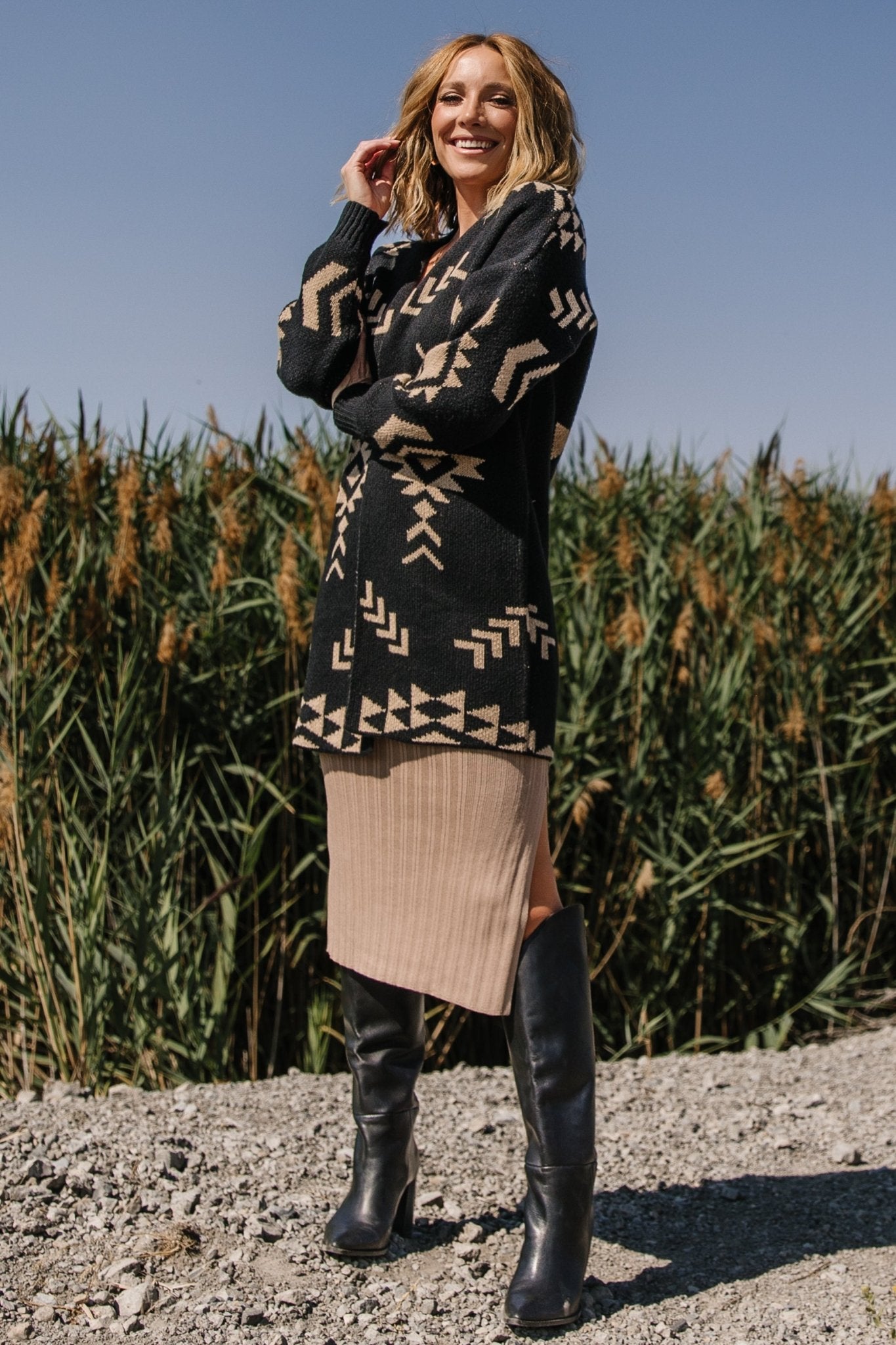 Oversized Open-Front Cardigan for Women | Black & Tan | Baltic Born