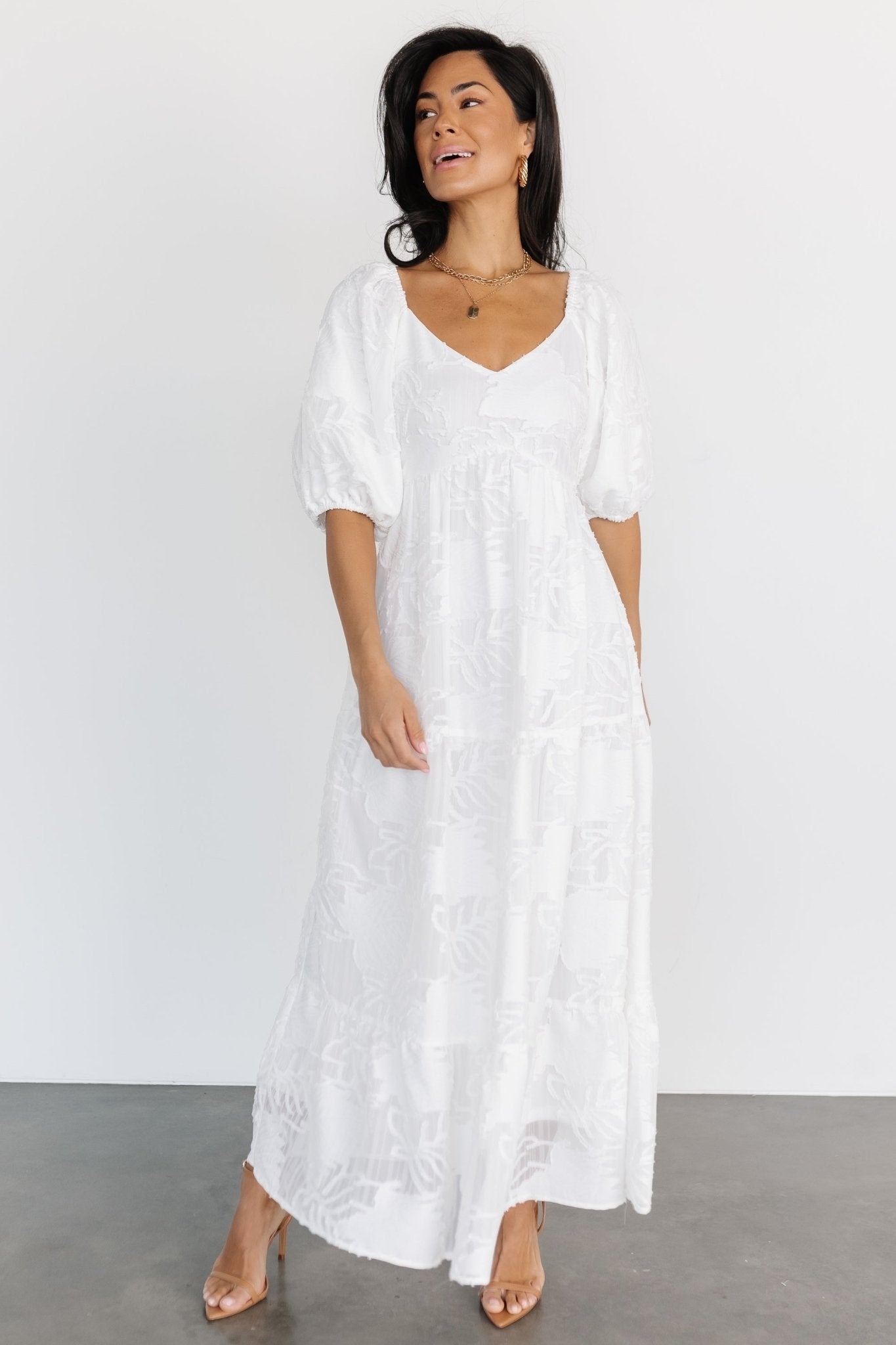 White Floral Burnout Maxi Dress with Pockets | Hayward