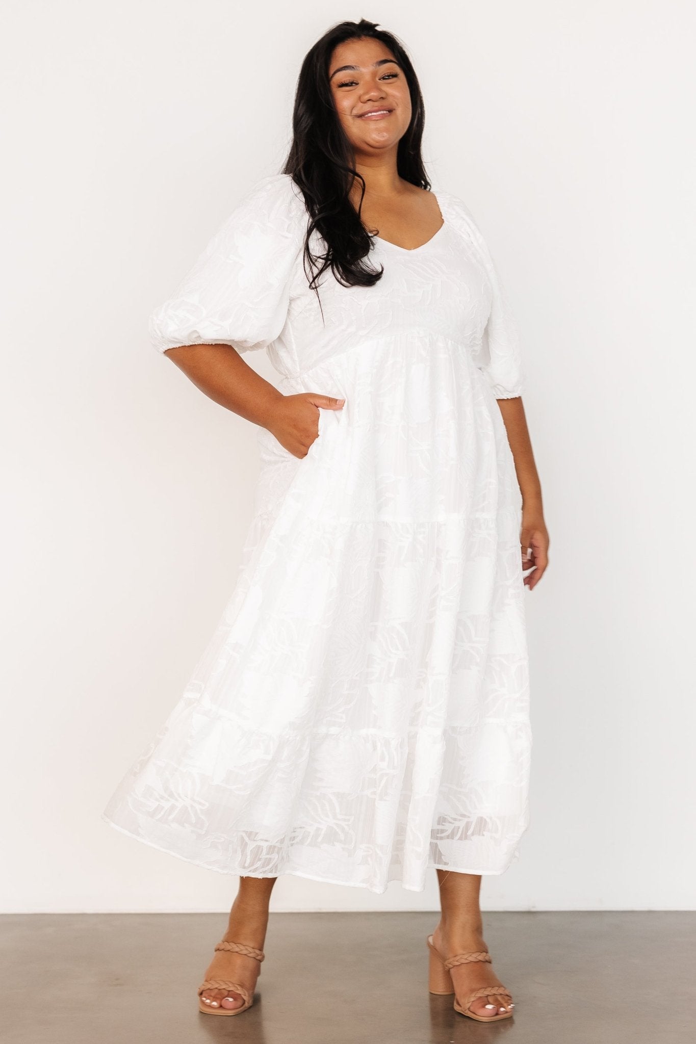 White Floral Burnout Maxi Dress with Pockets | Hayward
