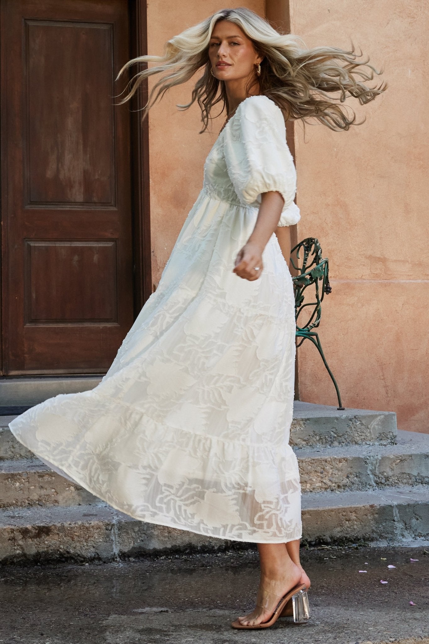 White Floral Burnout Maxi Dress with Pockets | Hayward