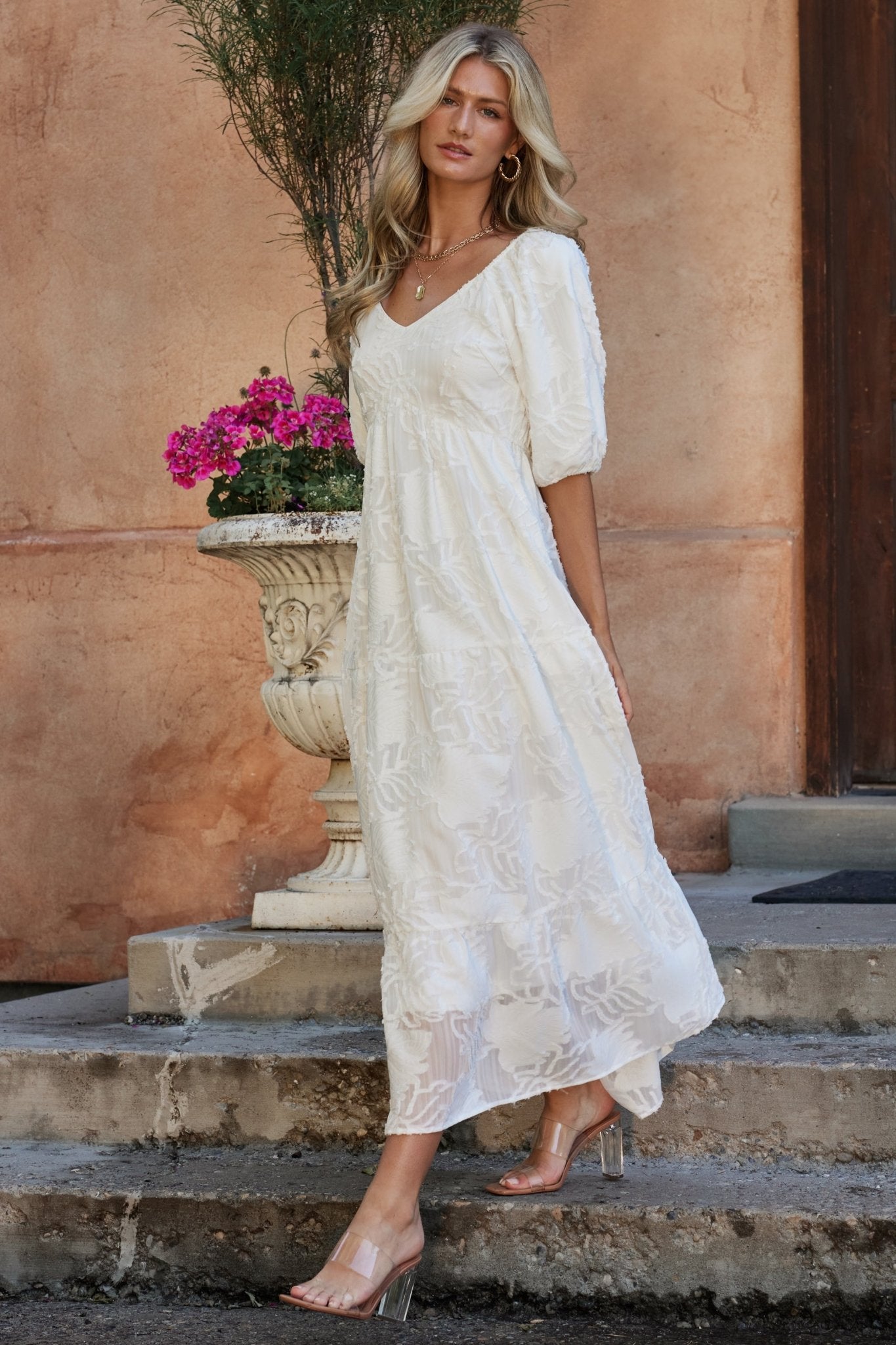 White Floral Burnout Maxi Dress with Pockets | Hayward