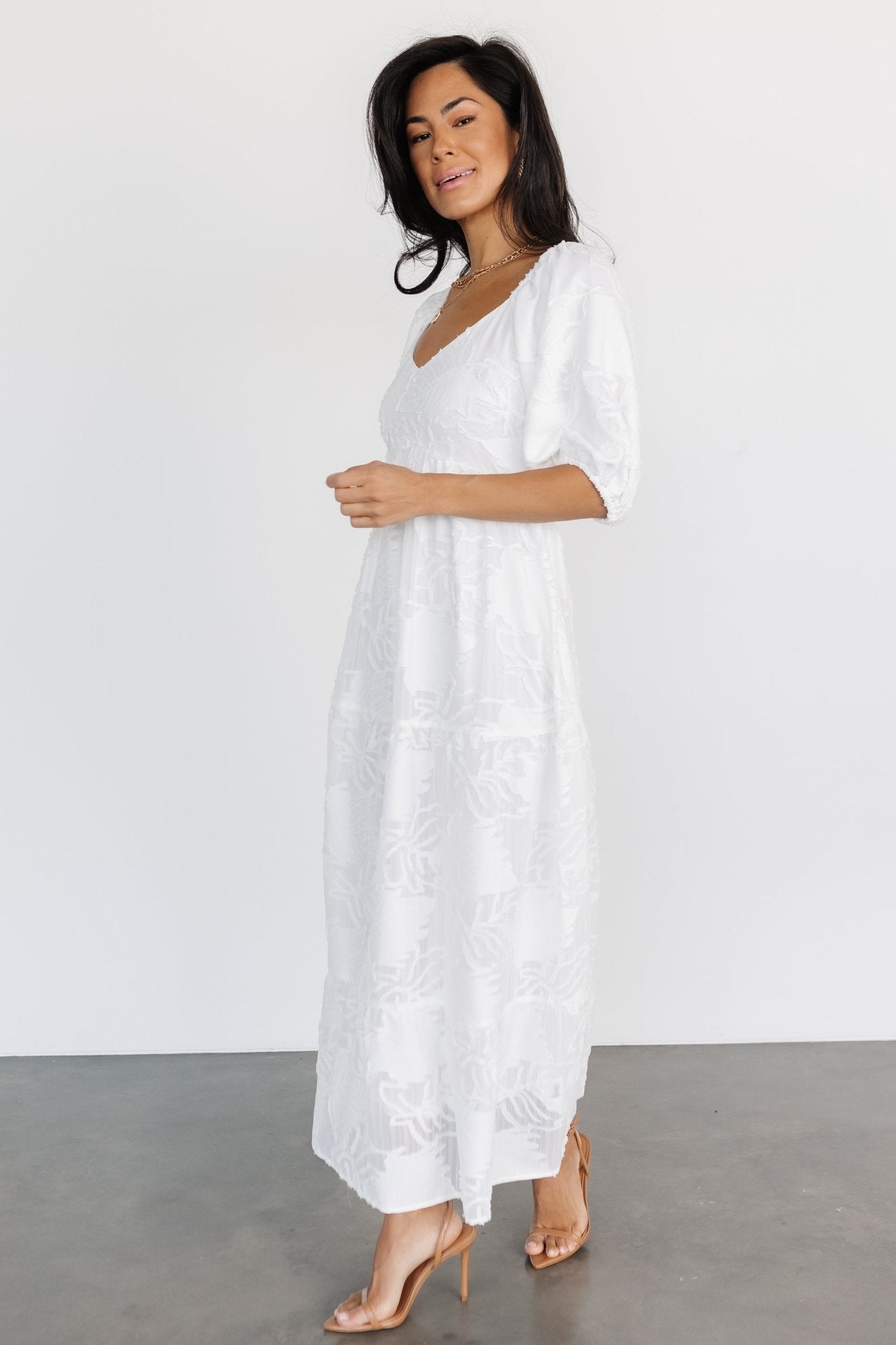 White Floral Burnout Maxi Dress with Pockets | Hayward