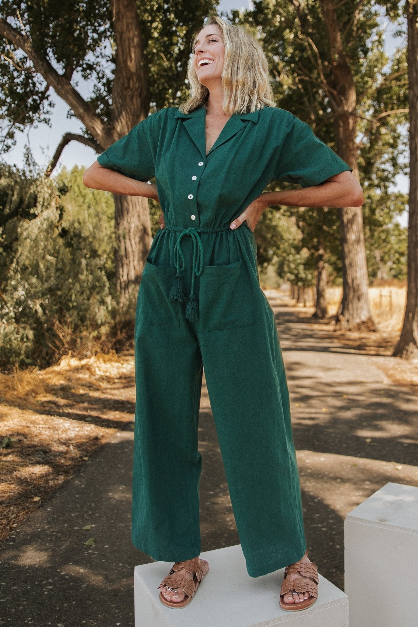 Green Utility Jumpsuit with Drawstring Waist & Patch Pockets | Baltic Born