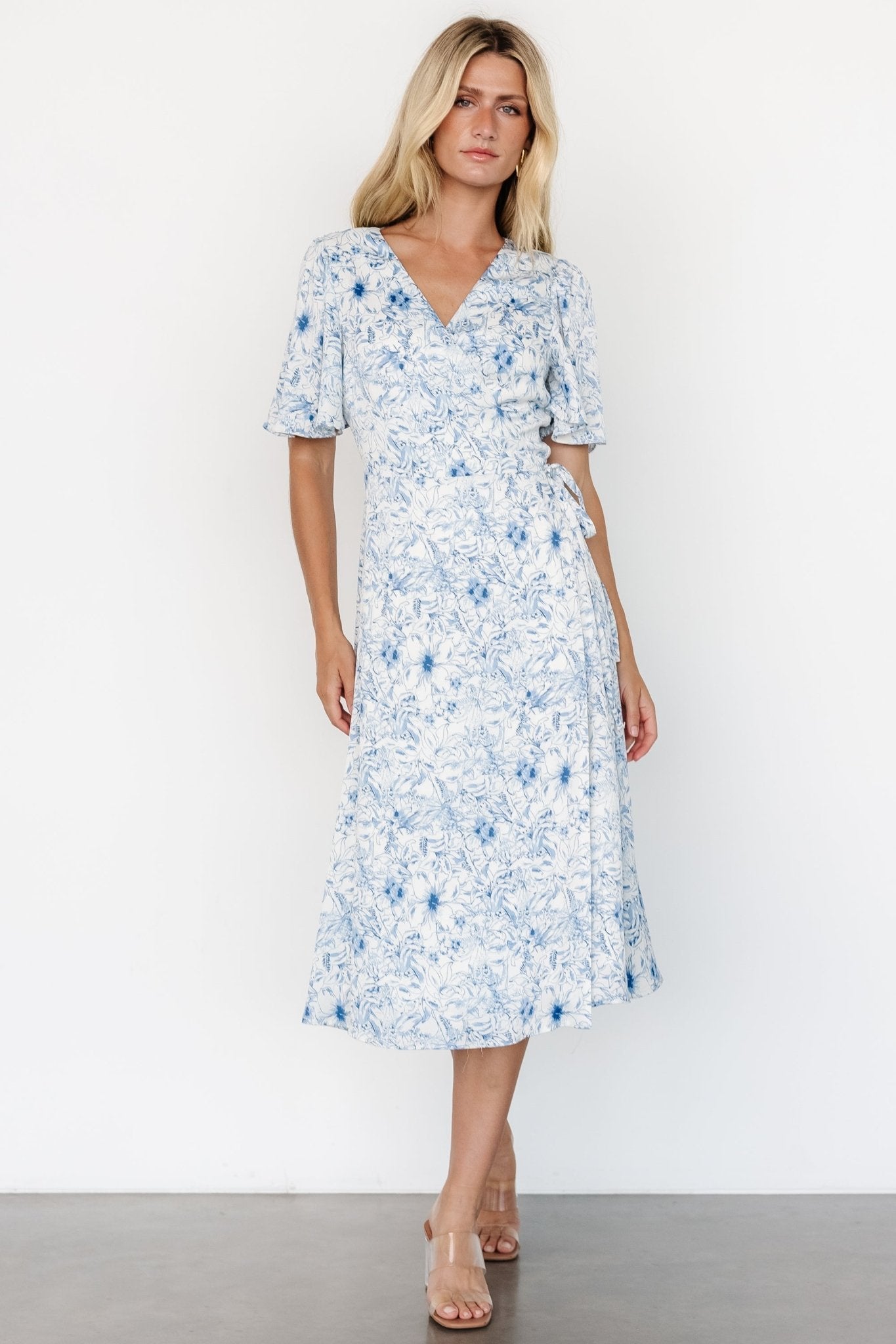 Floral Wrap Midi Dress with Flutter Sleeves | Baltic Born