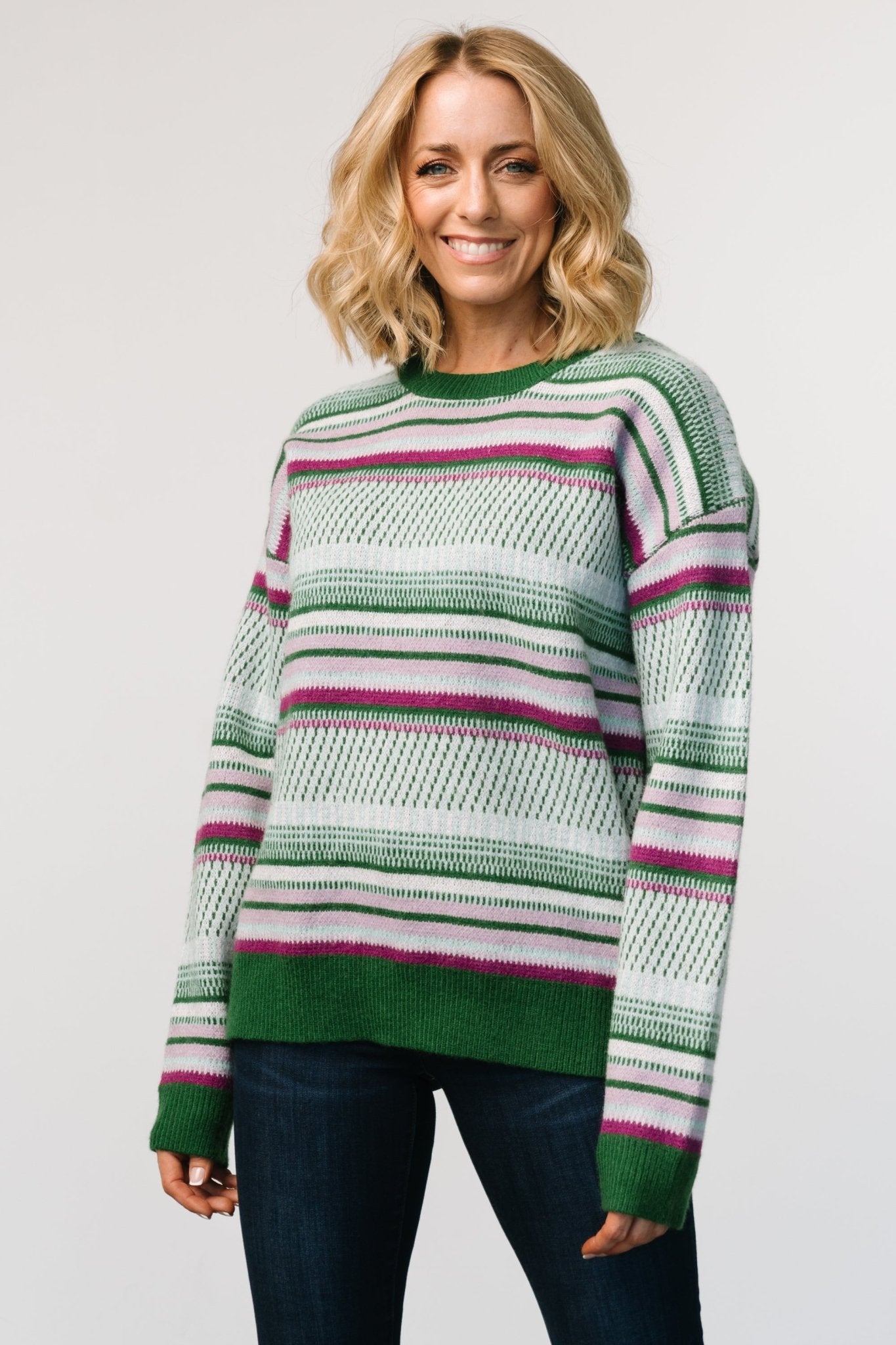 Oversized Comfort Sweater in Green Multi Stripes | Holmes