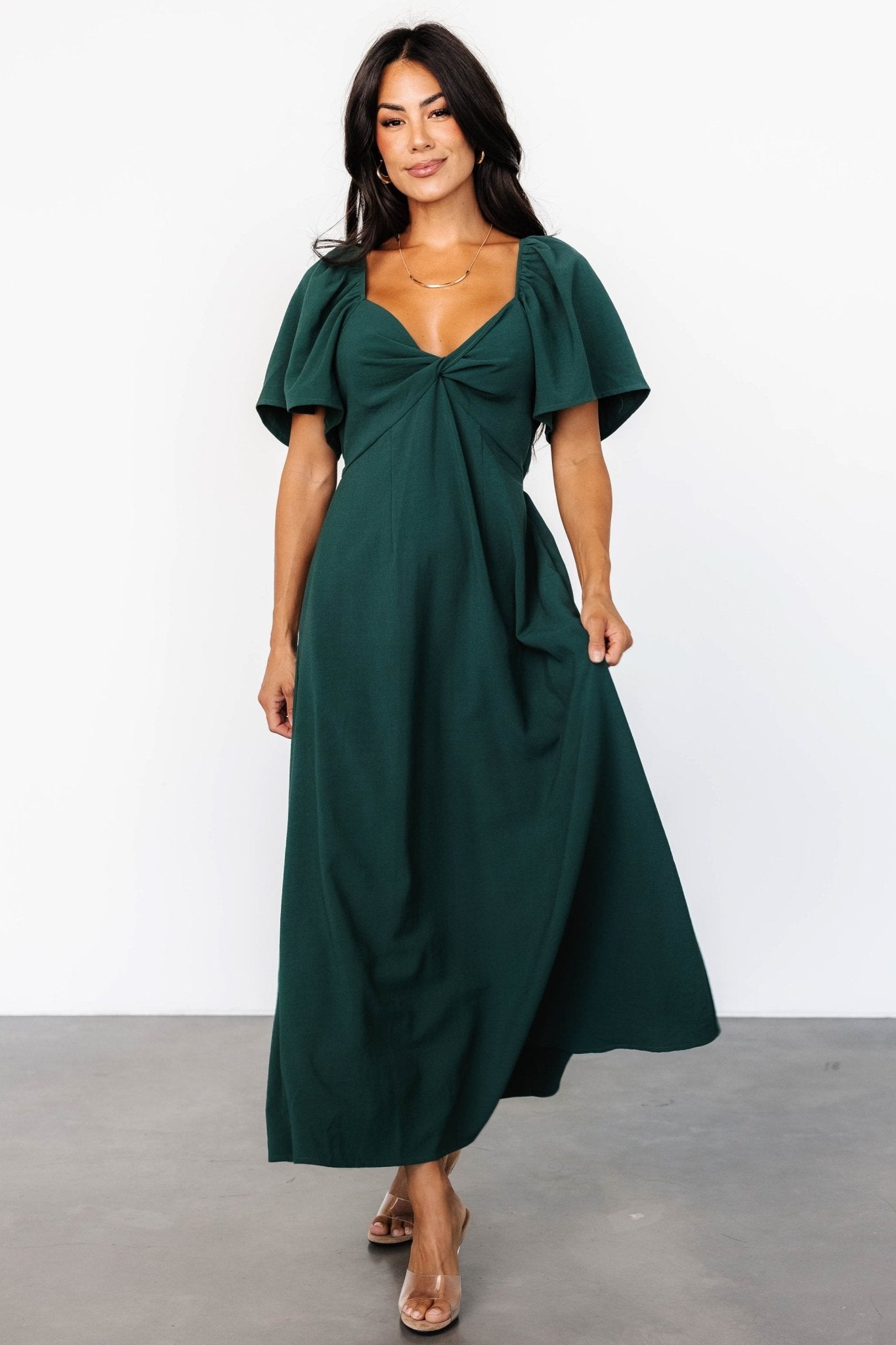 Dark Green Back Tie Dress with Sweetheart Neckline | Baltic Born