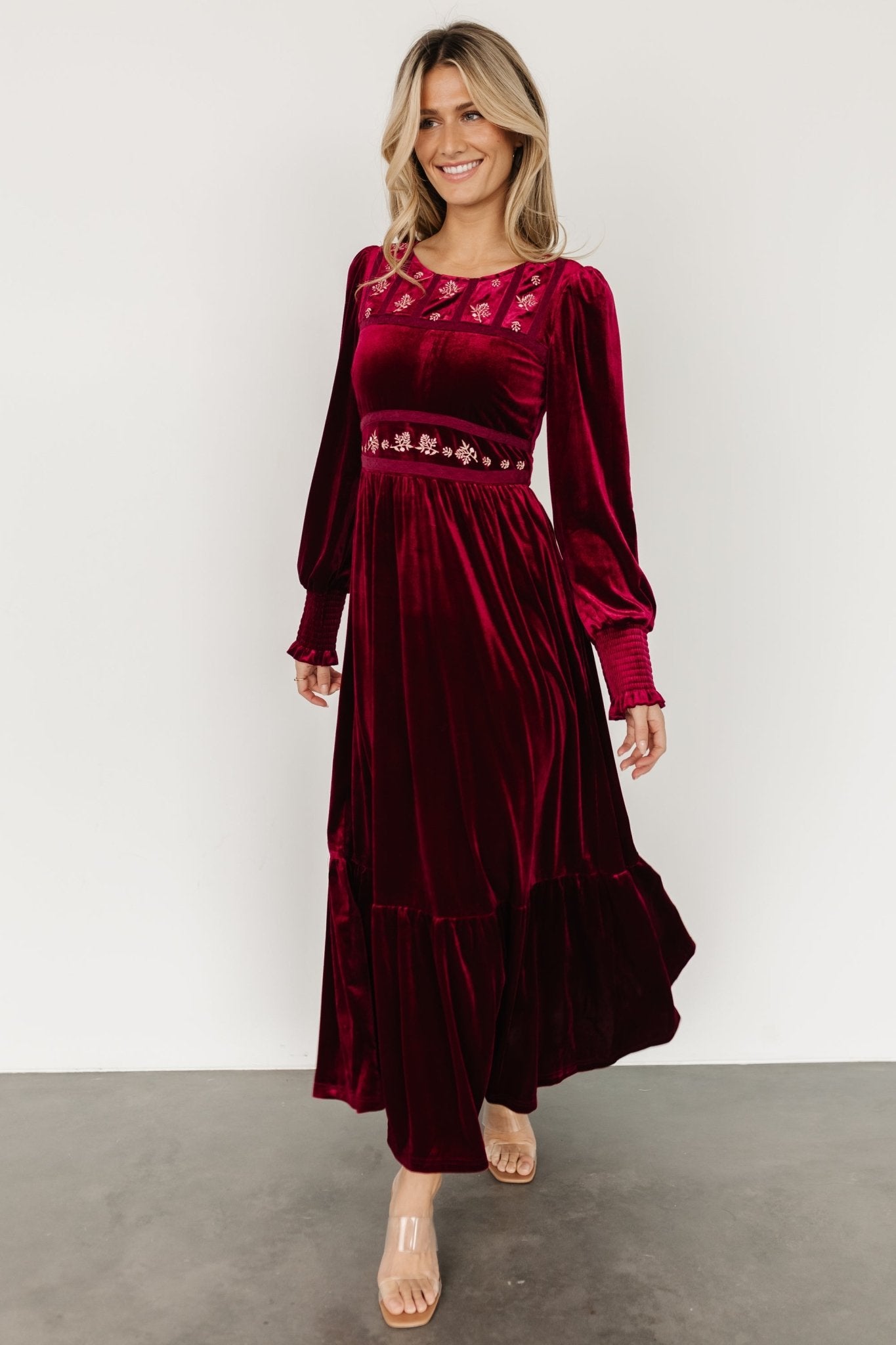 Velvet Maxi Dress with Floral Details & Hidden Zipper | Baltic Born