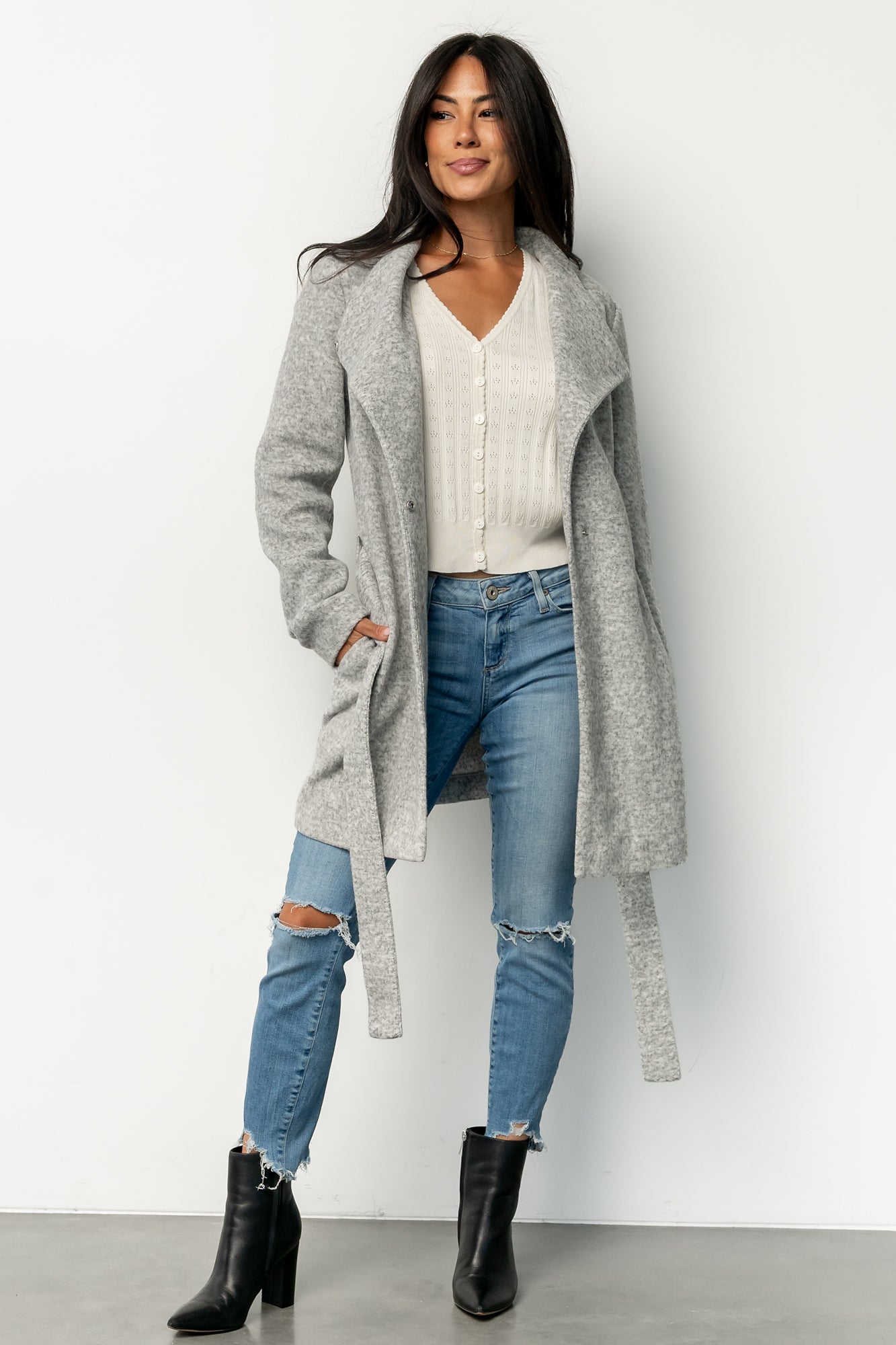 Heather Gray Lightweight Amsterdam Jacket with Removable Waist Sash | Baltic Born