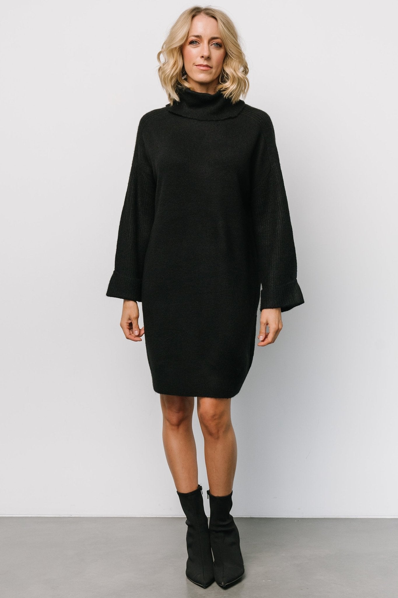 Black Turtleneck Sweater Dress for Women | Soft Knit & Bump Friendly
