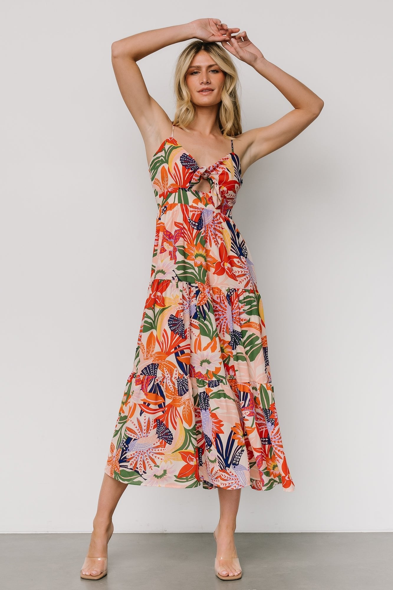 Floral Print Midi Dress with V-Neck & Smocked Back | Jaide