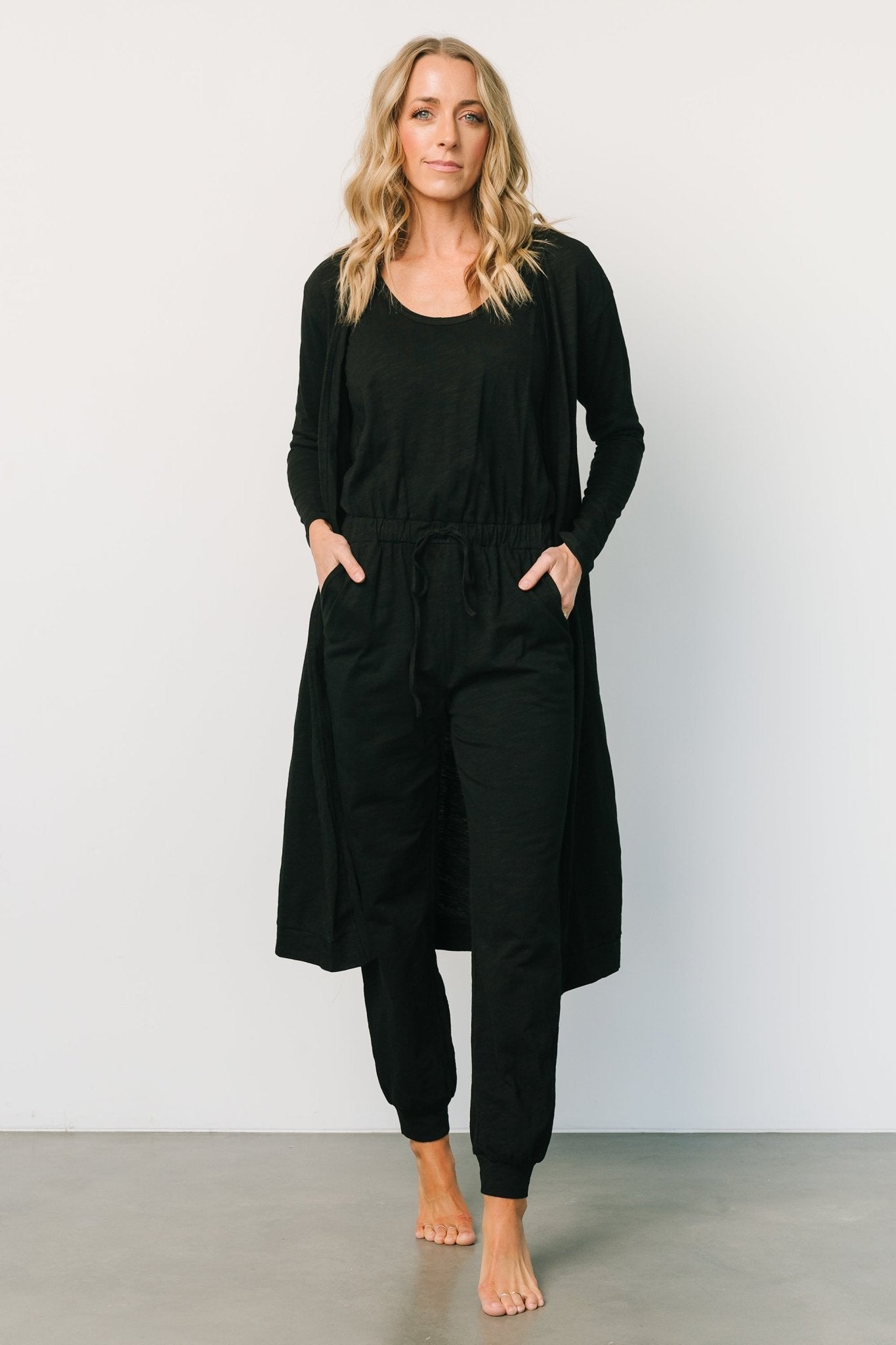 Black Cotton Jumpsuit & Cardigan Set with Pockets | Baltic Born