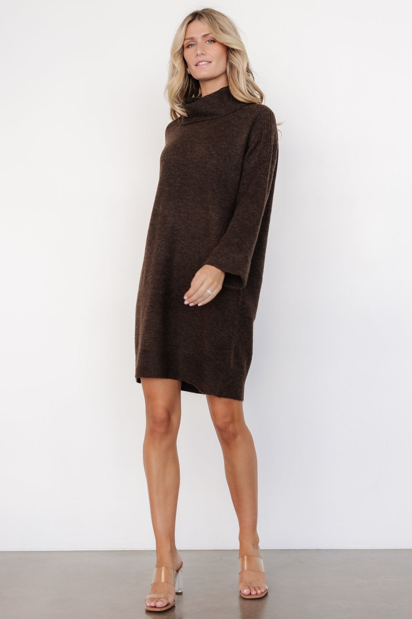 Brown Knit Turtleneck Sweater Dress for Women | Amy