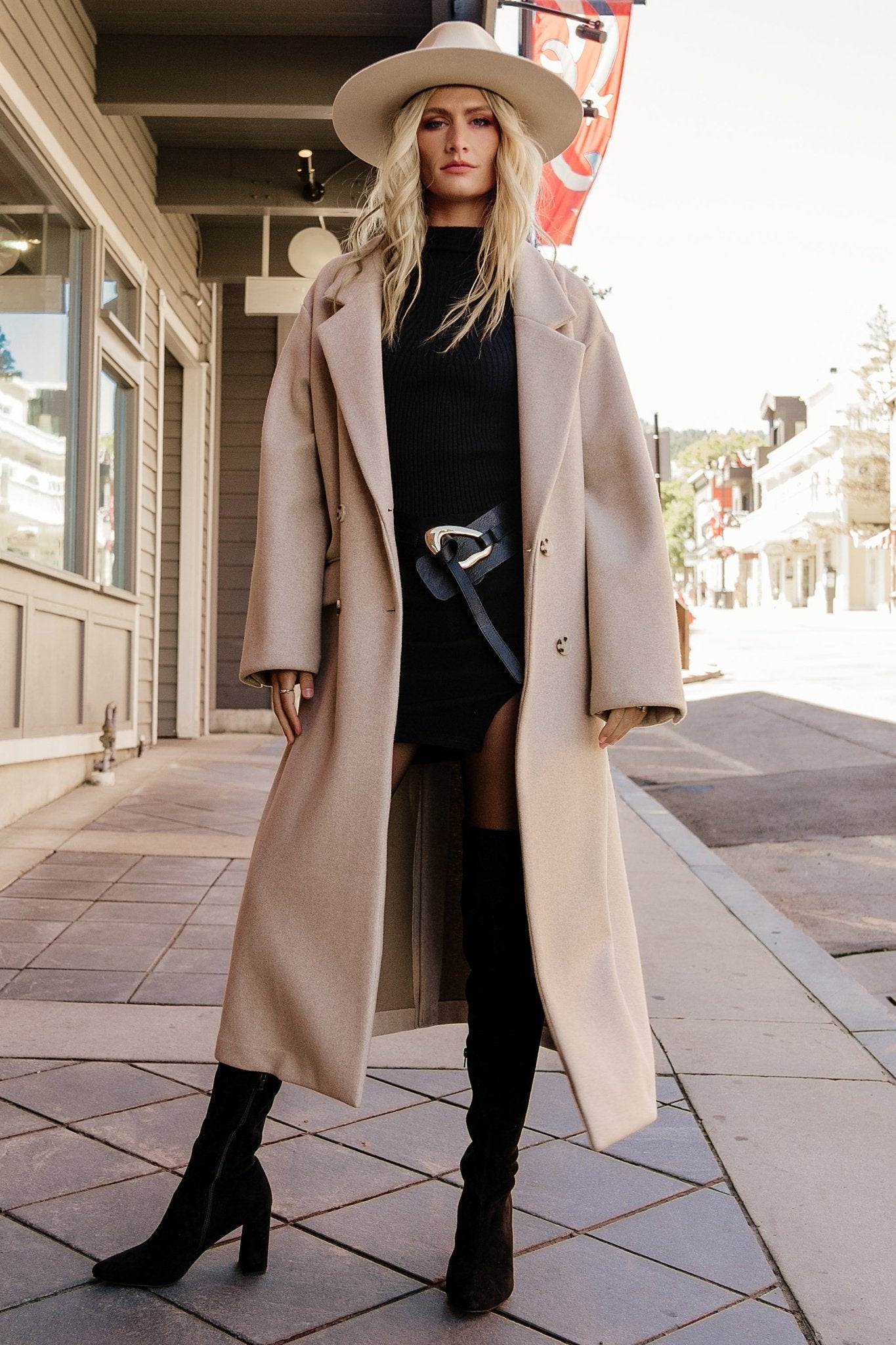 Double Breasted Wool Coat for Women | Natural Long Coat | Anderson