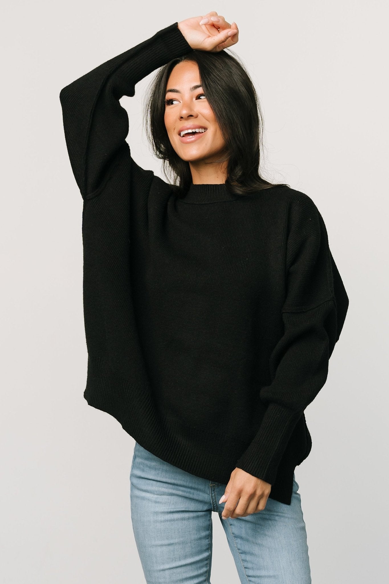 Cozy Black Knit Sweater with Dolman Sleeves | Baltic Born
