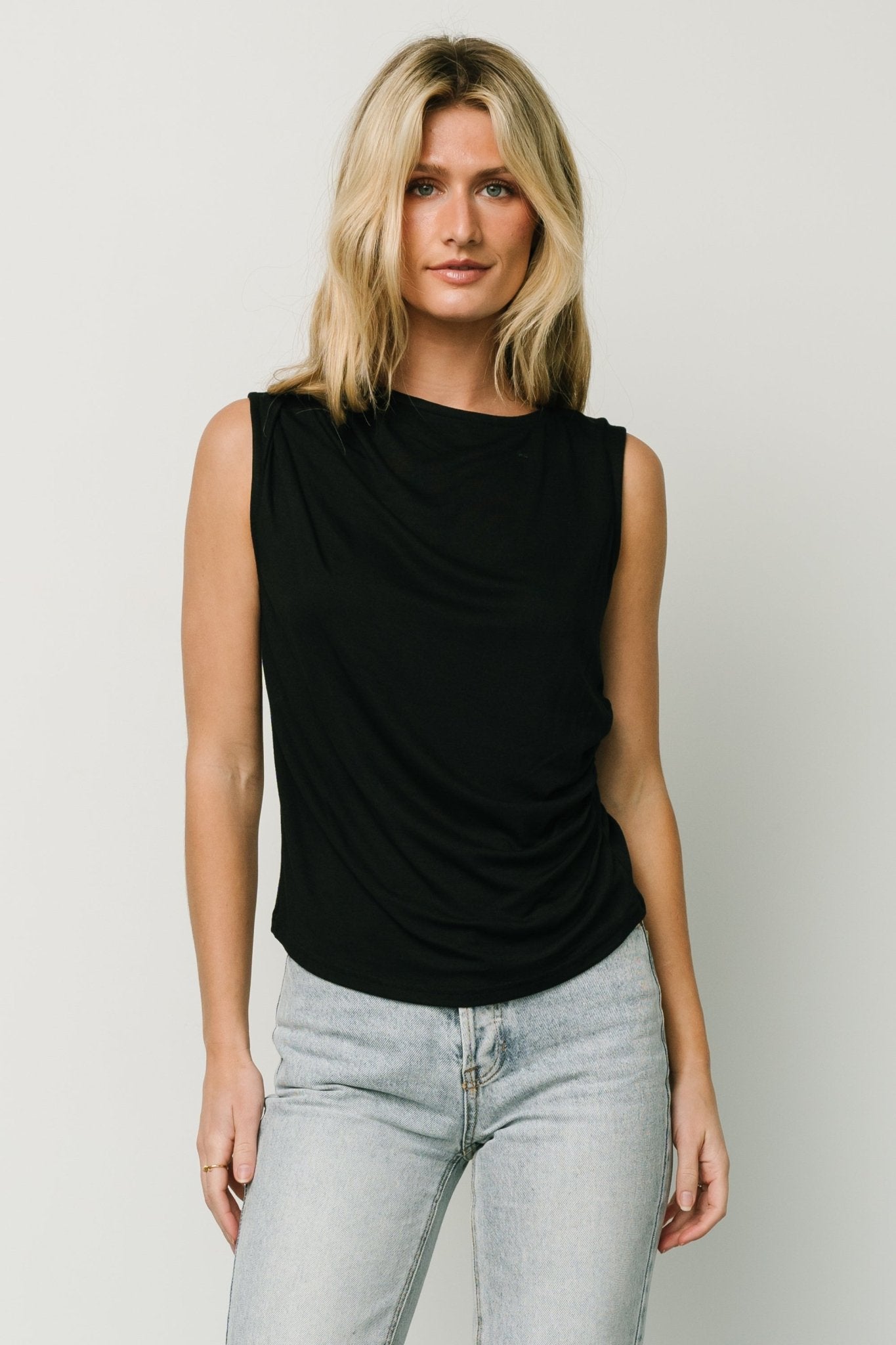 Black Ruched Tank Top with Cinch Details | Baltic Born
