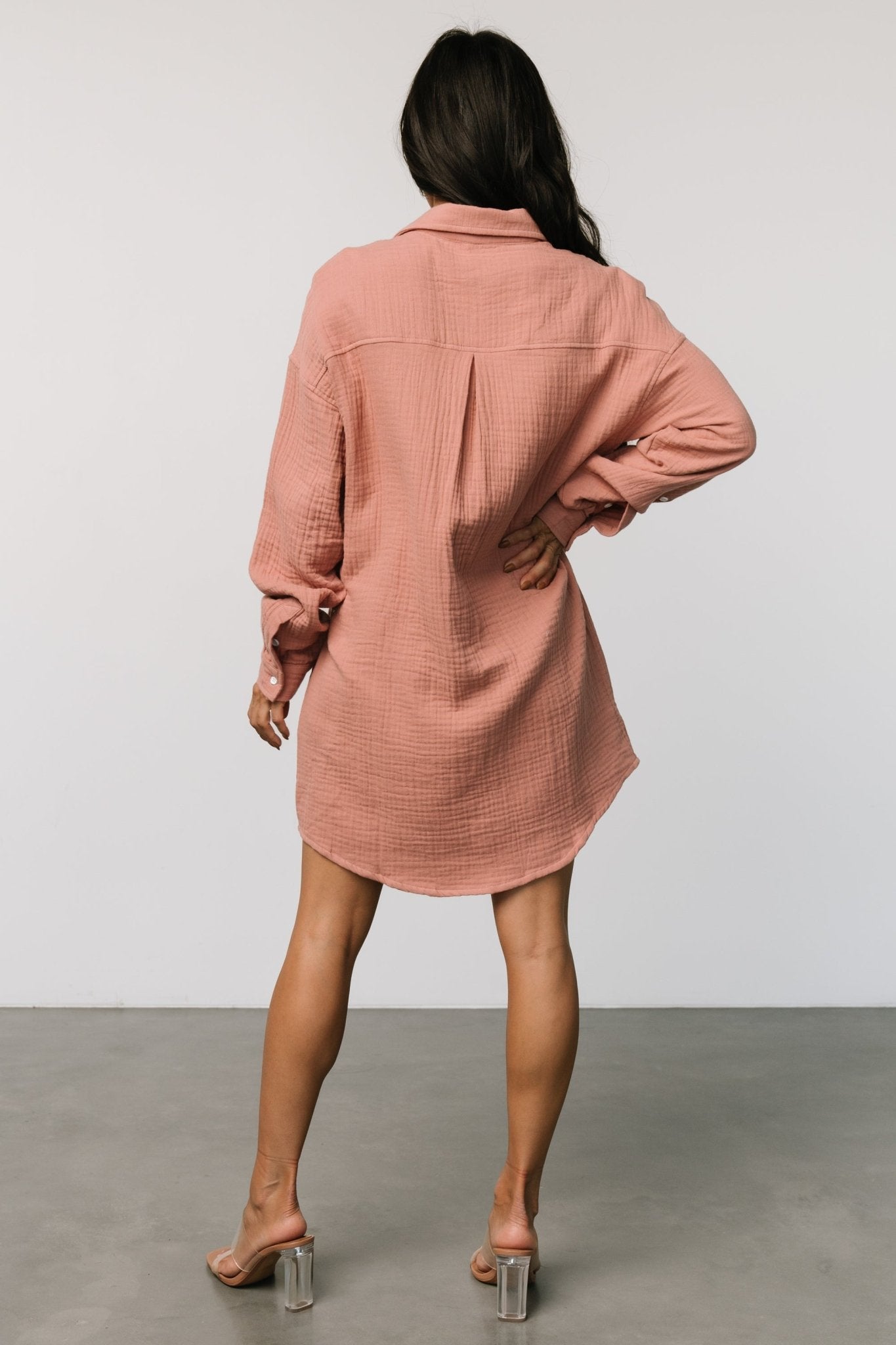 Oversized Cotton Button Shirt Dress with Pocket | Dusty Rose