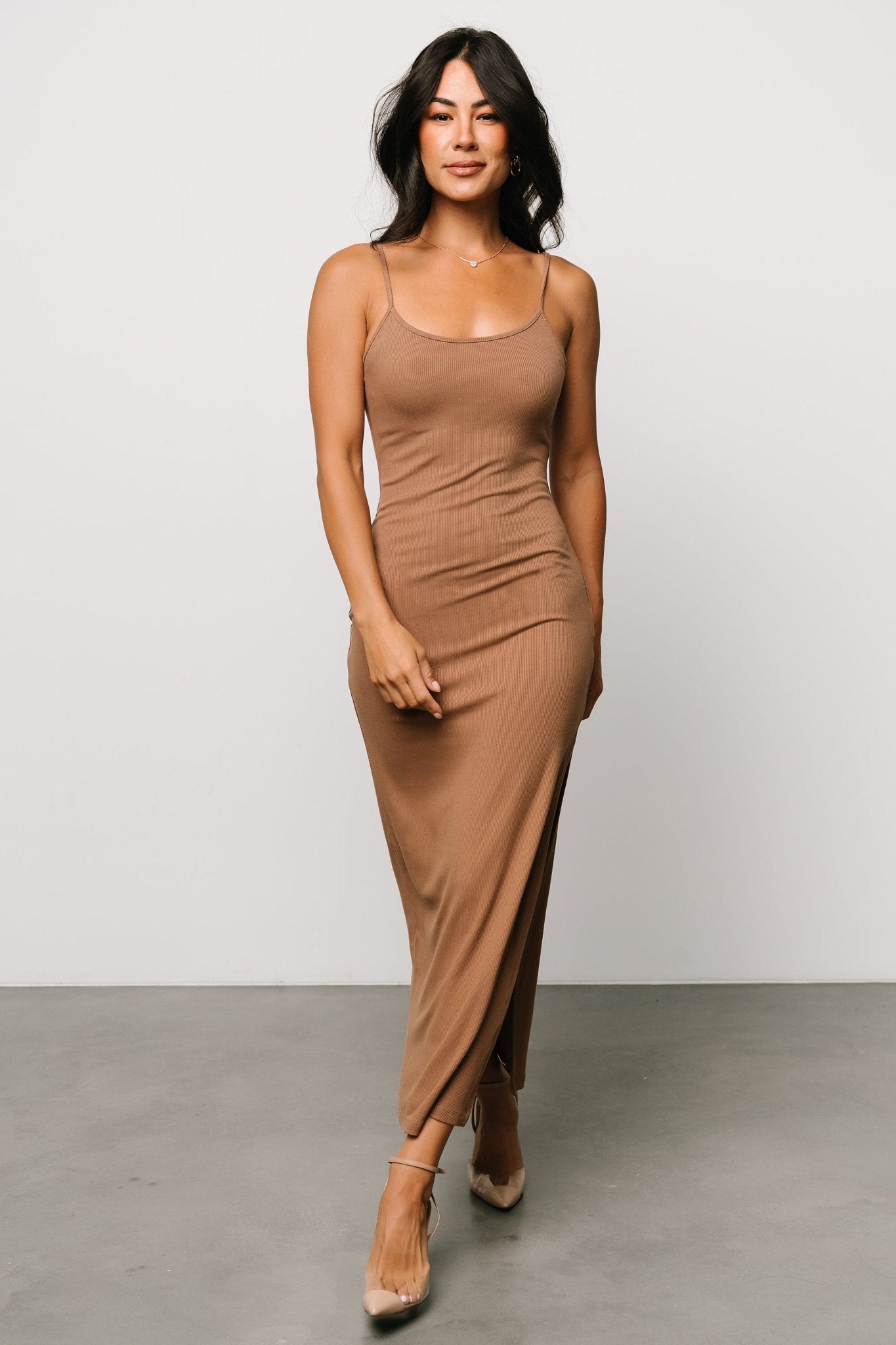 Ribbed Bodycon Tank Dress with Adjustable Straps | Kade