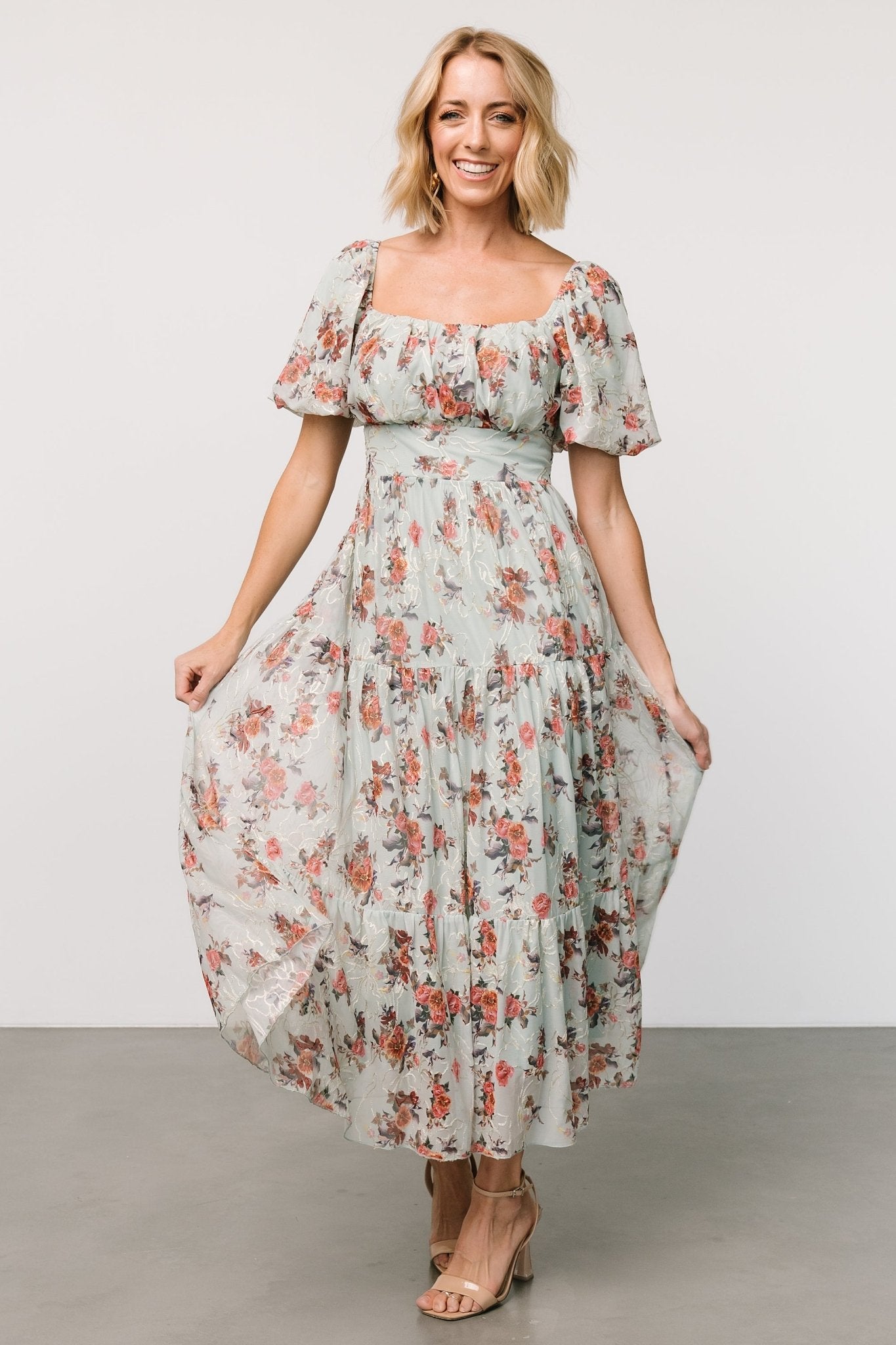 Eucalyptus Floral Midi Dress with Hidden Pockets | Baltic Born