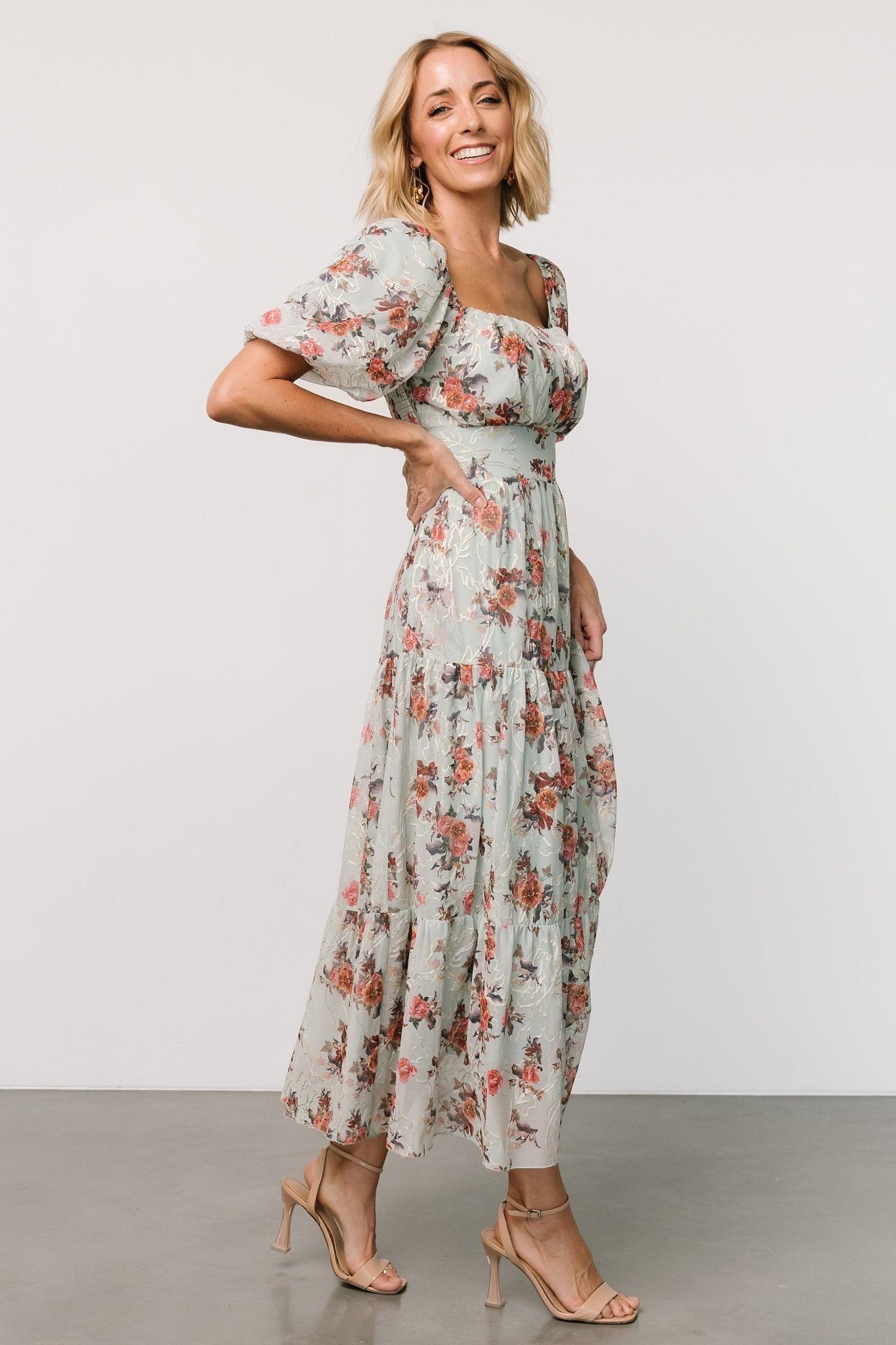 Eucalyptus Floral Midi Dress with Hidden Pockets | Baltic Born