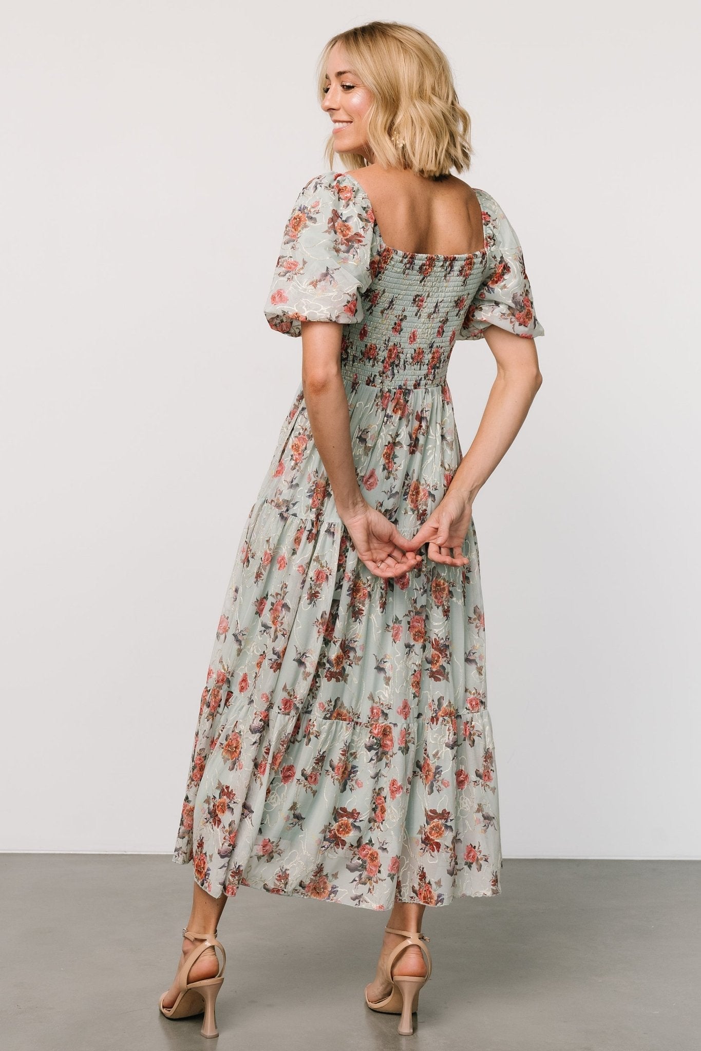 Eucalyptus Floral Midi Dress with Hidden Pockets | Baltic Born