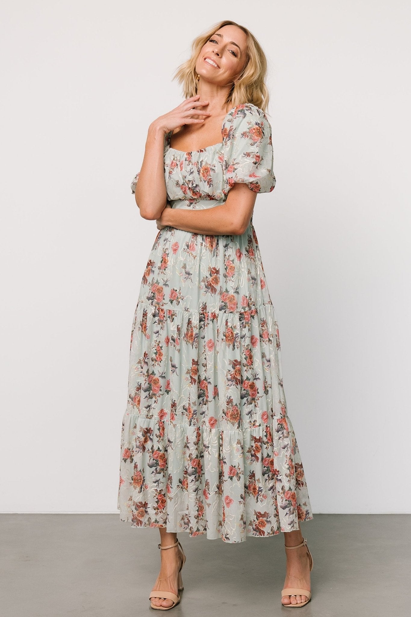 Eucalyptus Floral Midi Dress with Hidden Pockets | Baltic Born