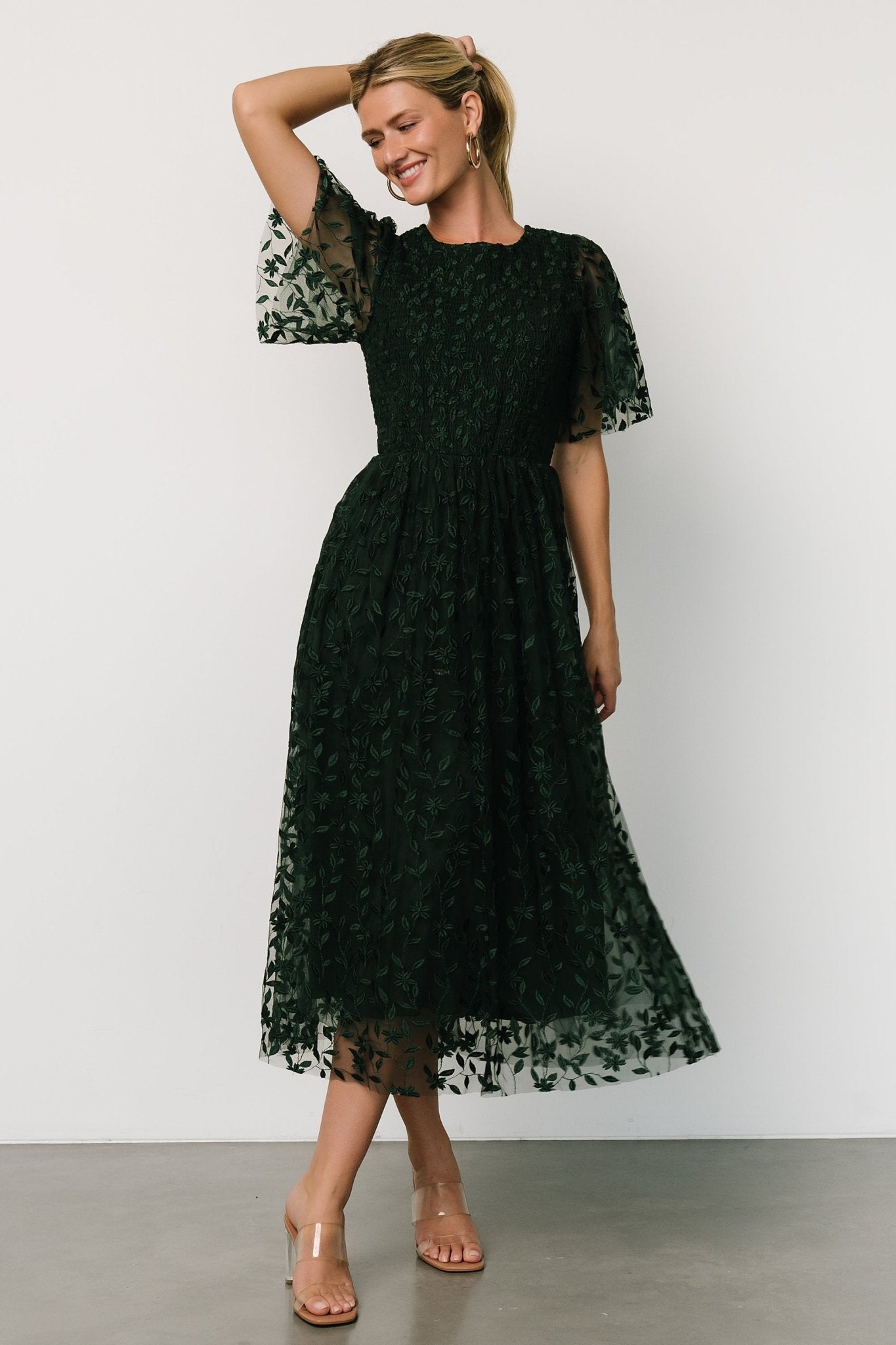 Floral Embroidered Tulle Dress with Smocked Bodice | Baltic Born