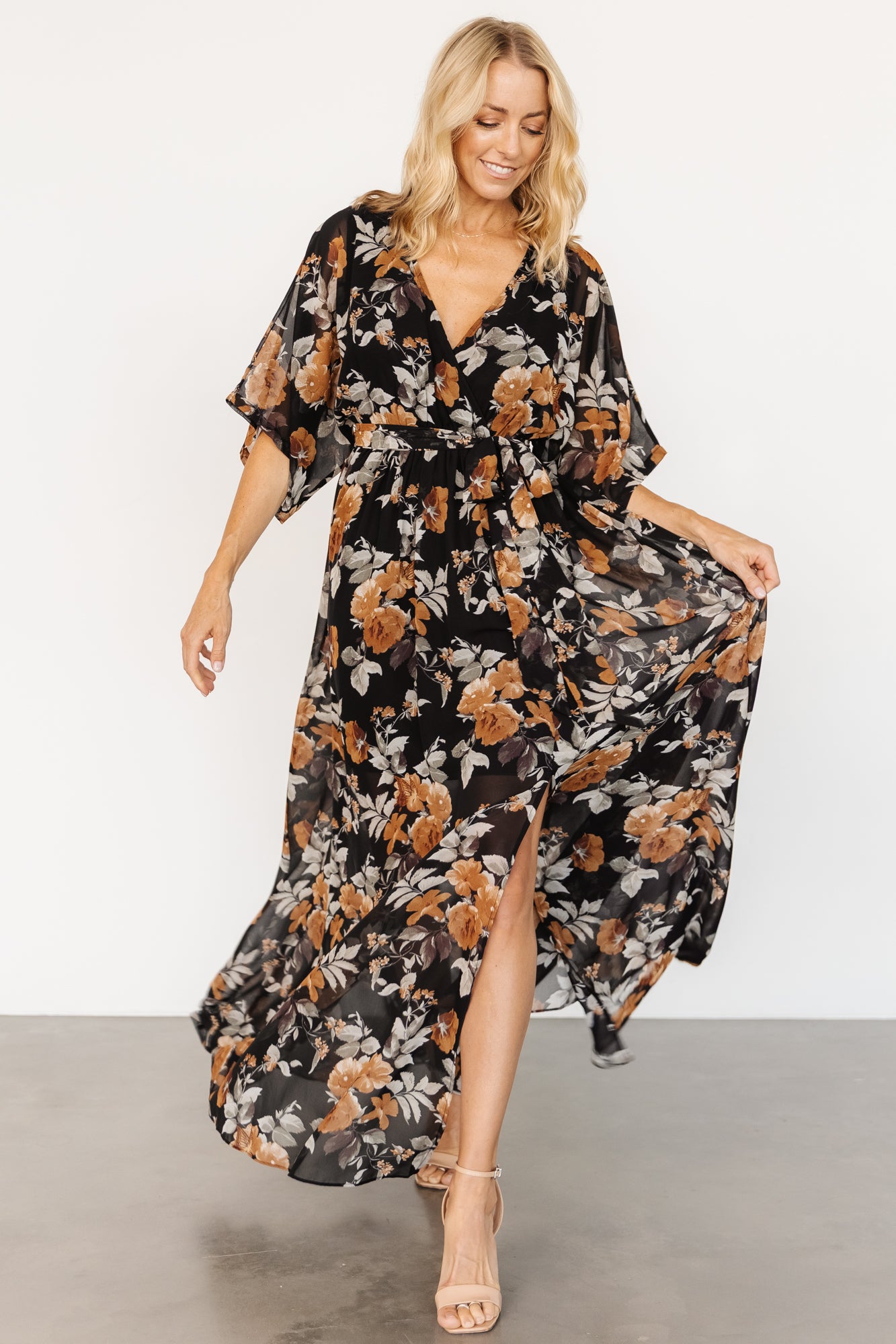 Floral Kimono Maxi Dress with Slit & Sash | Baltic Born