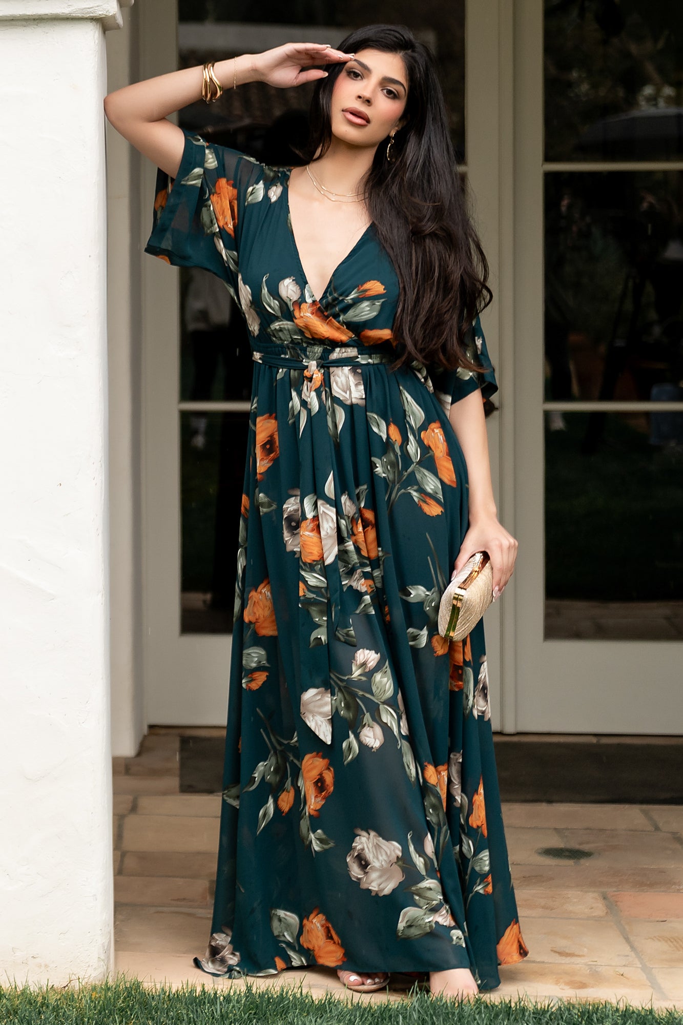 Floral Kimono Maxi Dress with Elastic Waist & Slit | Baltic Born