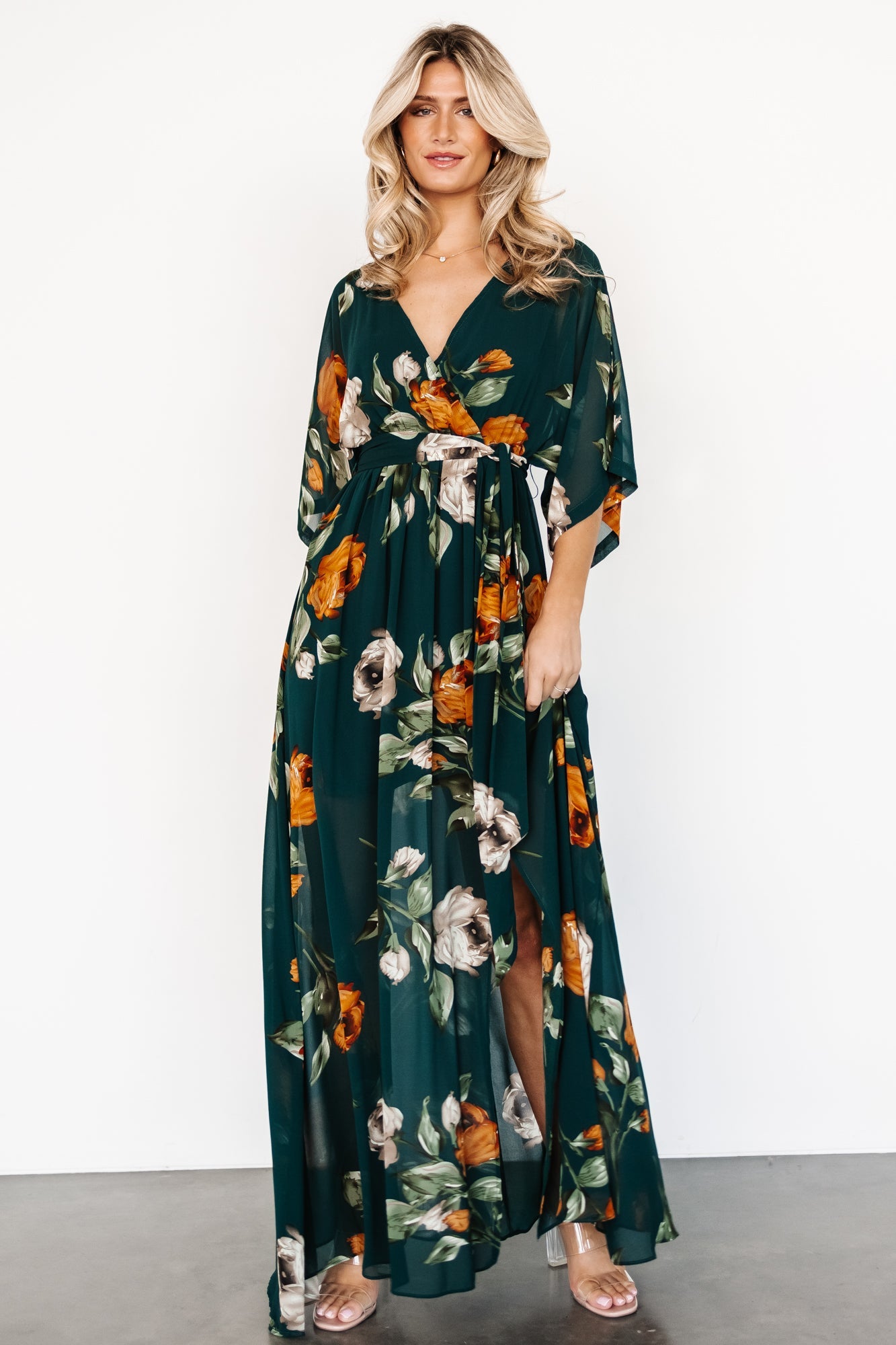 Floral Kimono Maxi Dress with Elastic Waist & Slit | Baltic Born