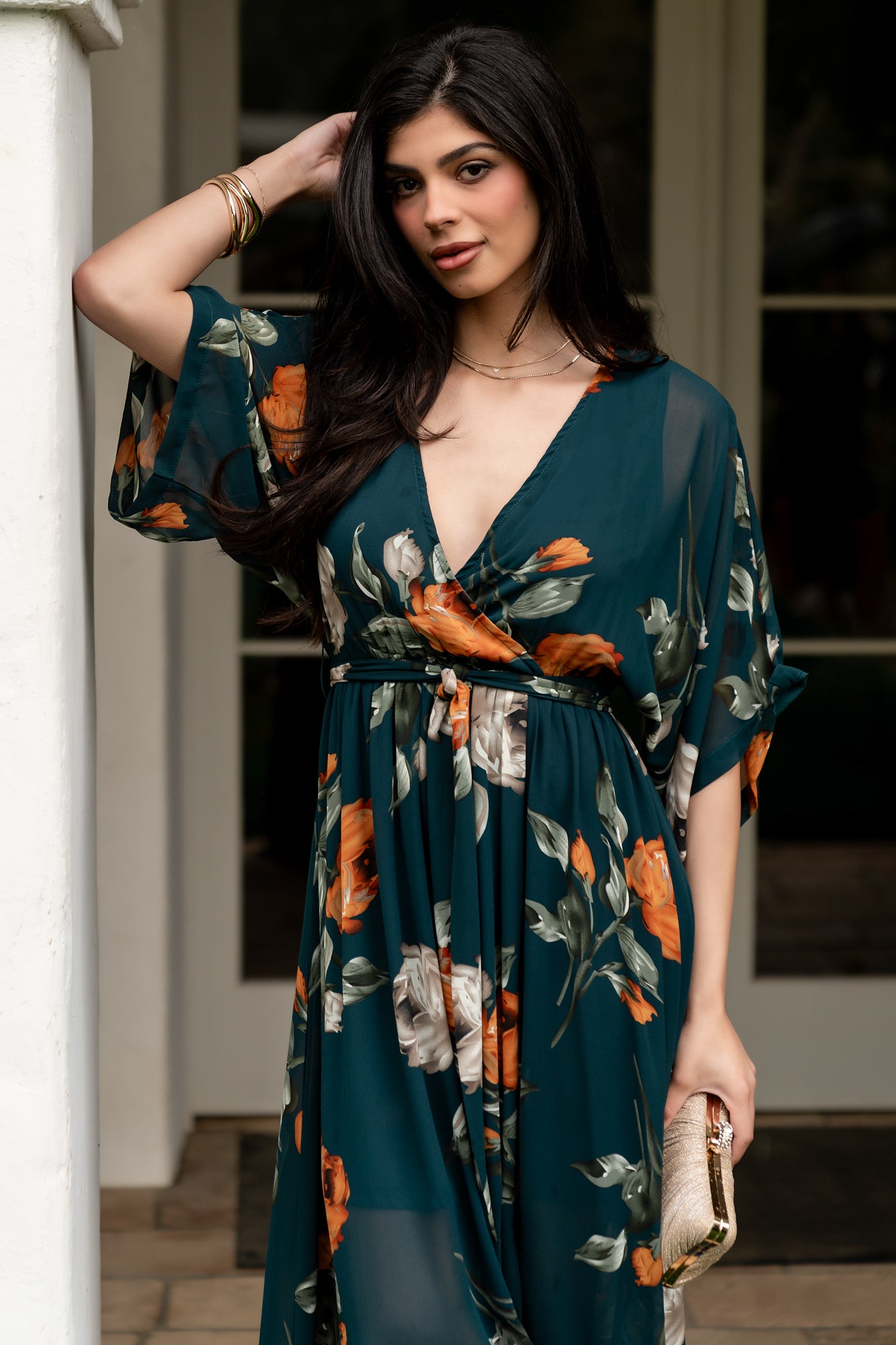 Floral Kimono Maxi Dress with Elastic Waist & Slit | Baltic Born