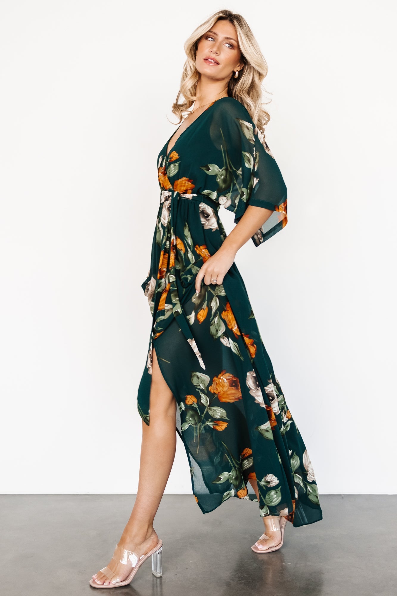 Floral Kimono Maxi Dress with Elastic Waist & Slit | Baltic Born