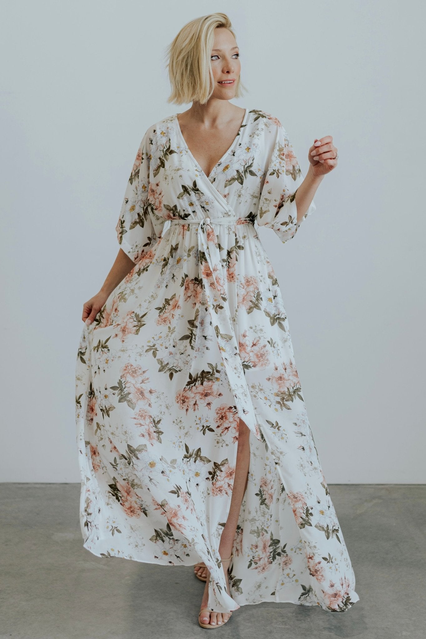 Floral Maxi Dress with Kimono Sleeves & Elastic Waist | Kia Kimono