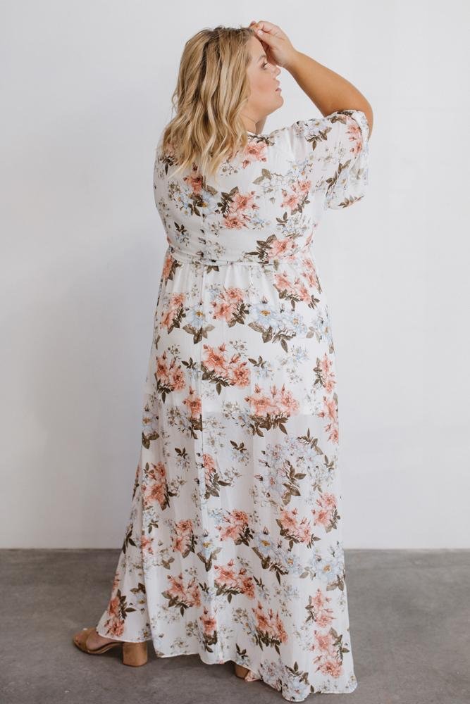 Floral Maxi Dress with Kimono Sleeves & Elastic Waist | Kia Kimono