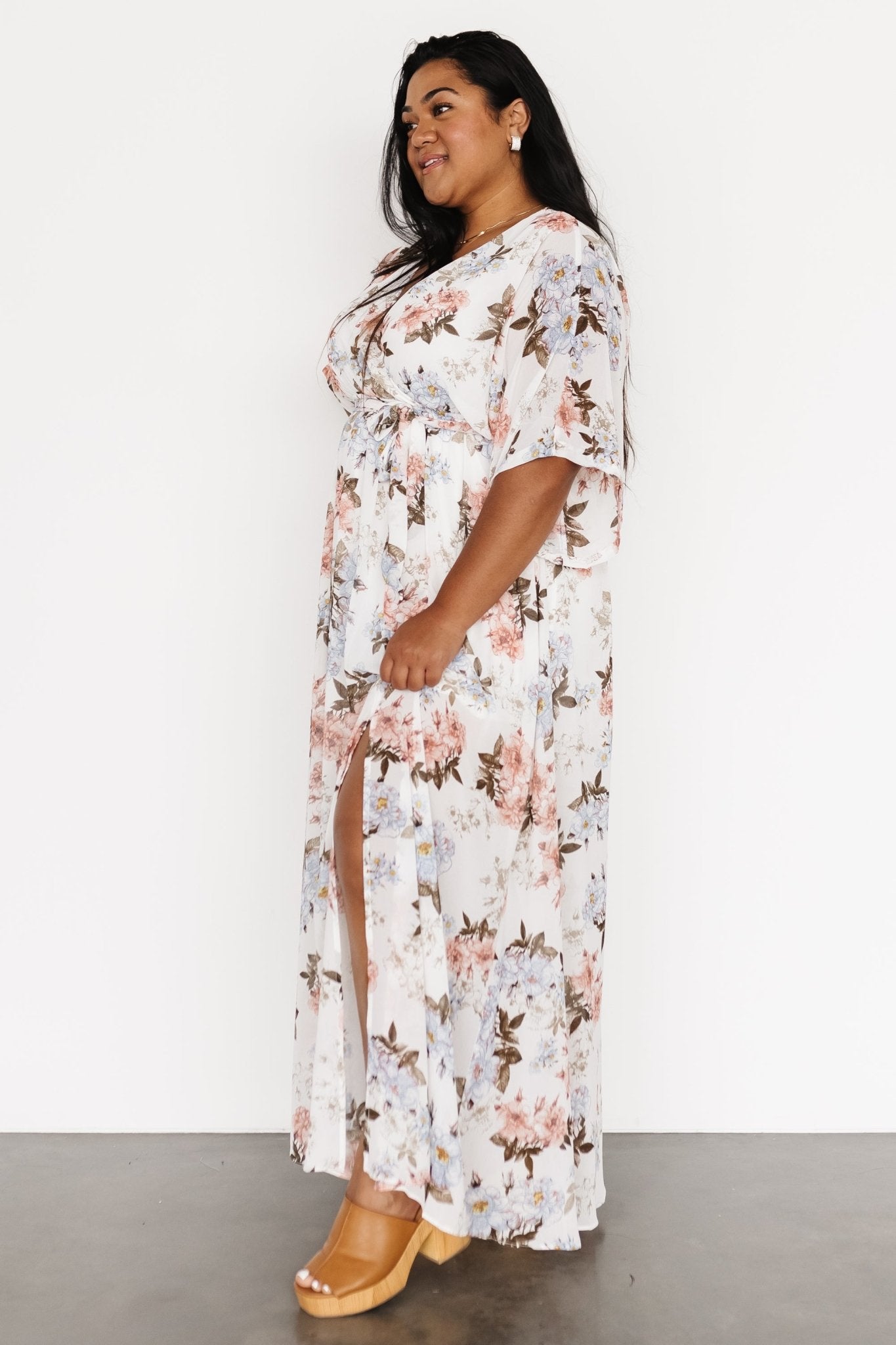 Floral Maxi Dress with Kimono Sleeves & Elastic Waist | Kia Kimono