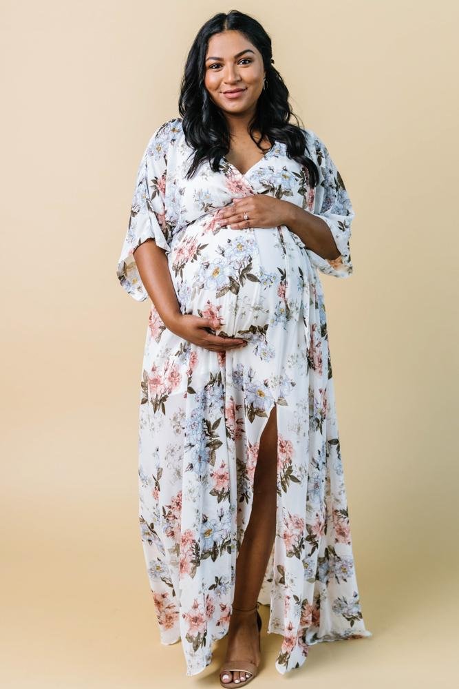 Floral Maxi Dress with Kimono Sleeves & Elastic Waist | Kia Kimono