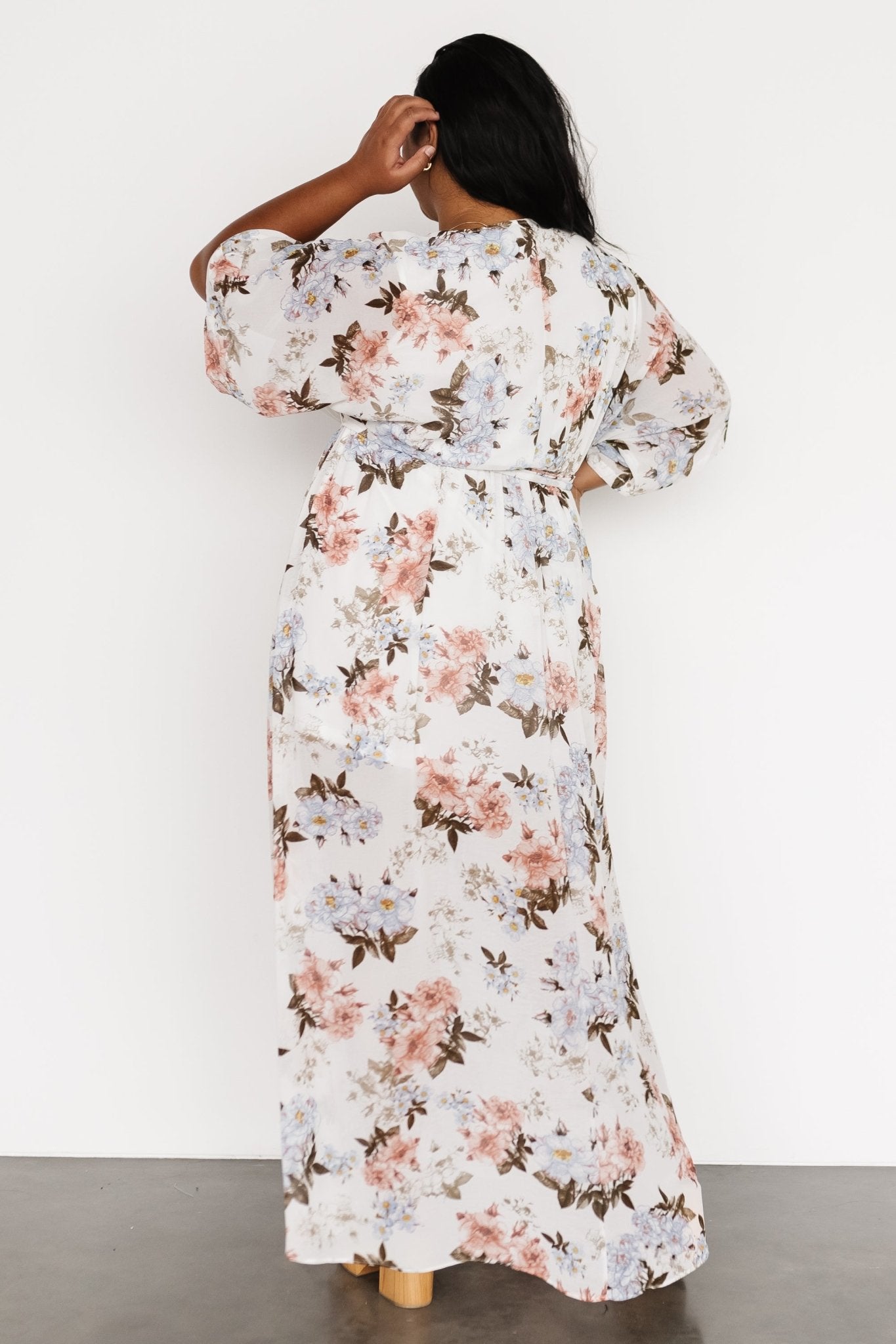 Floral Maxi Dress with Kimono Sleeves & Elastic Waist | Kia Kimono