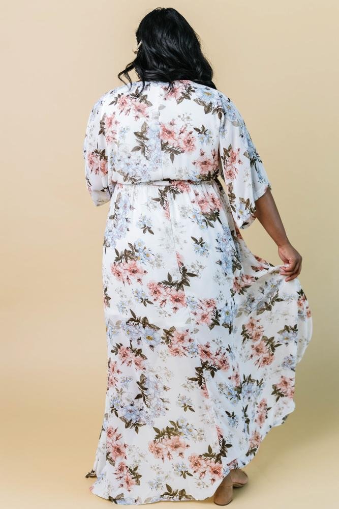 Floral Maxi Dress with Kimono Sleeves & Elastic Waist | Kia Kimono