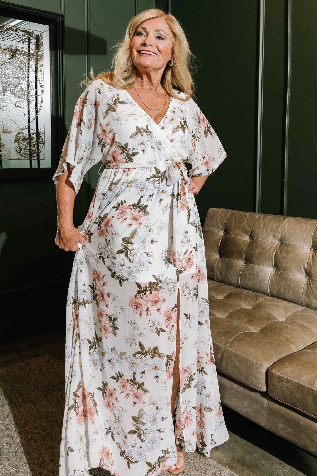 Floral Maxi Dress with Kimono Sleeves & Elastic Waist | Kia Kimono
