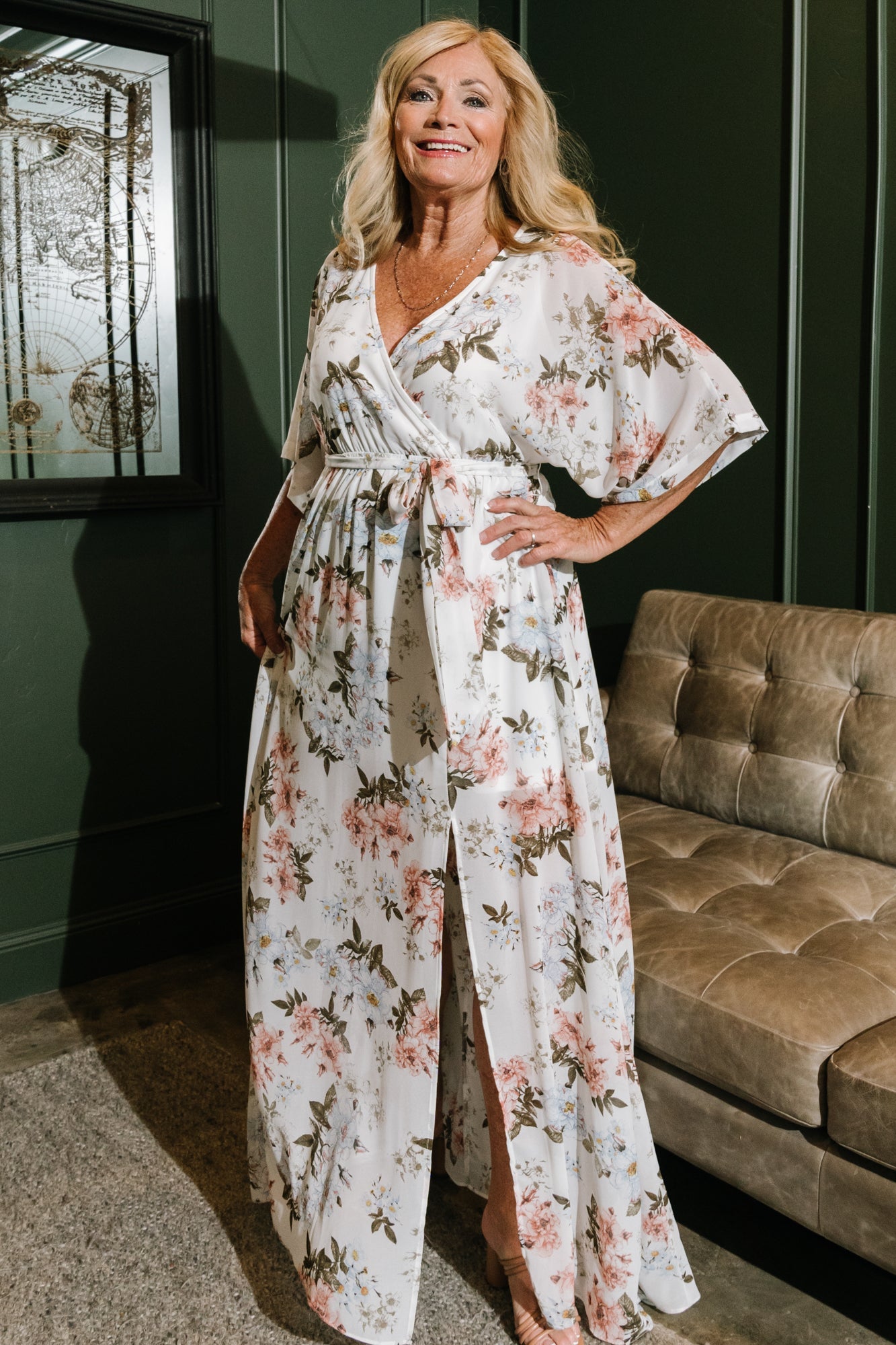 Floral Maxi Dress with Kimono Sleeves & Elastic Waist | Kia Kimono