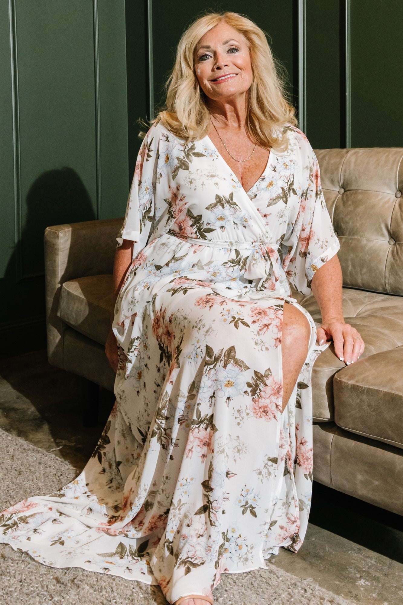 Floral Maxi Dress with Kimono Sleeves & Elastic Waist | Kia Kimono