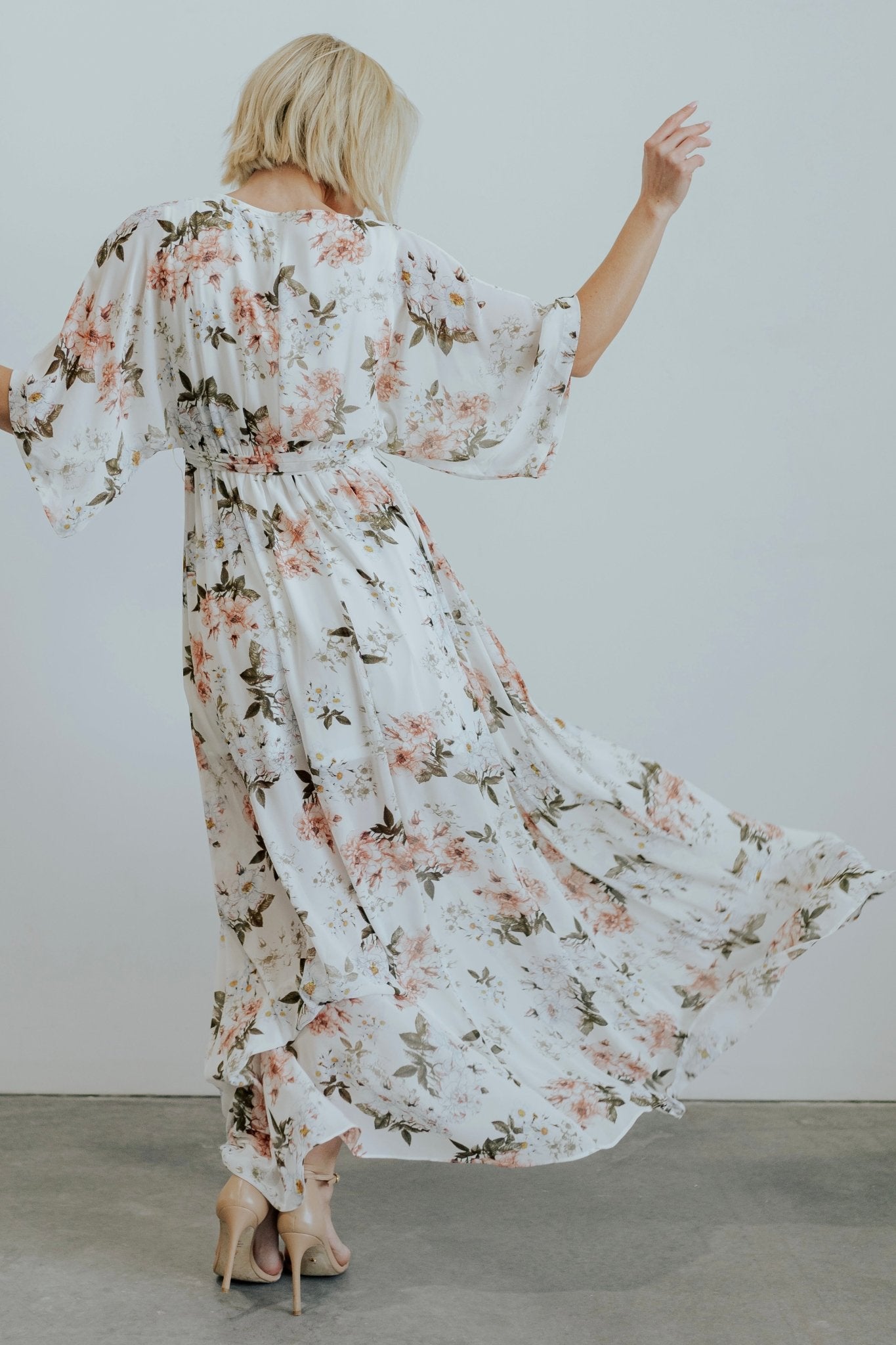 Floral Maxi Dress with Kimono Sleeves & Elastic Waist | Kia Kimono