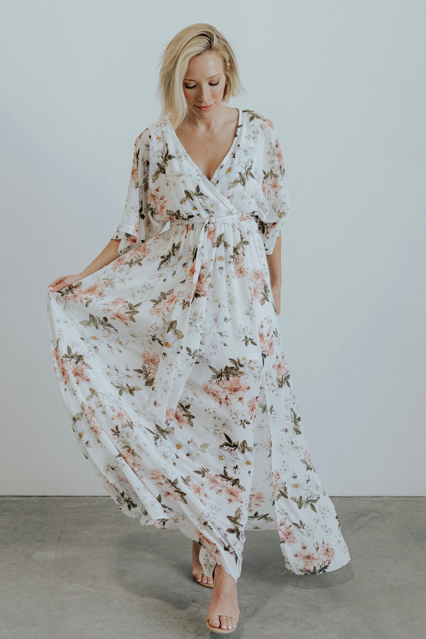 Floral Maxi Dress with Kimono Sleeves & Elastic Waist | Kia Kimono