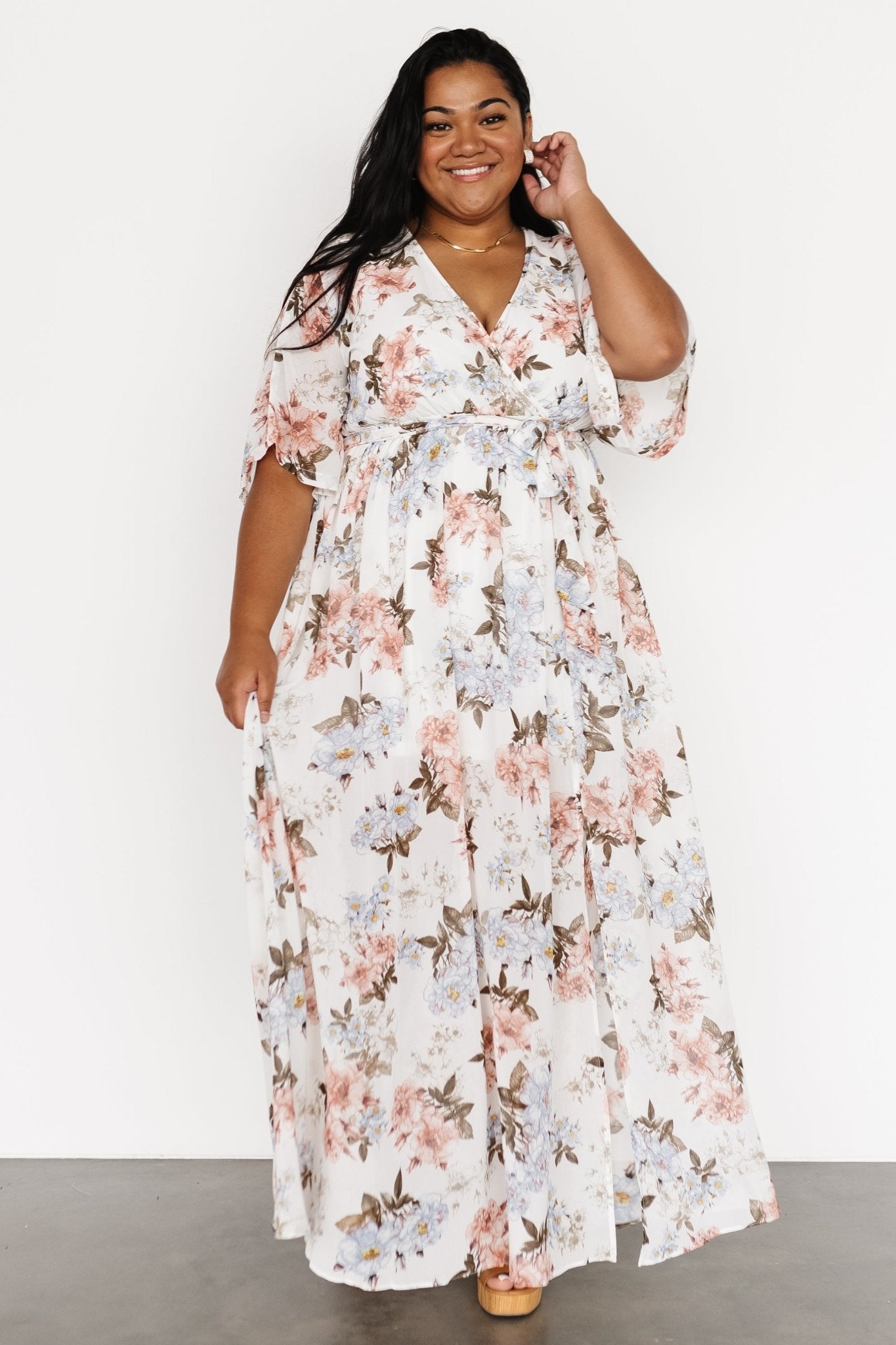 Floral Maxi Dress with Kimono Sleeves & Elastic Waist | Kia Kimono