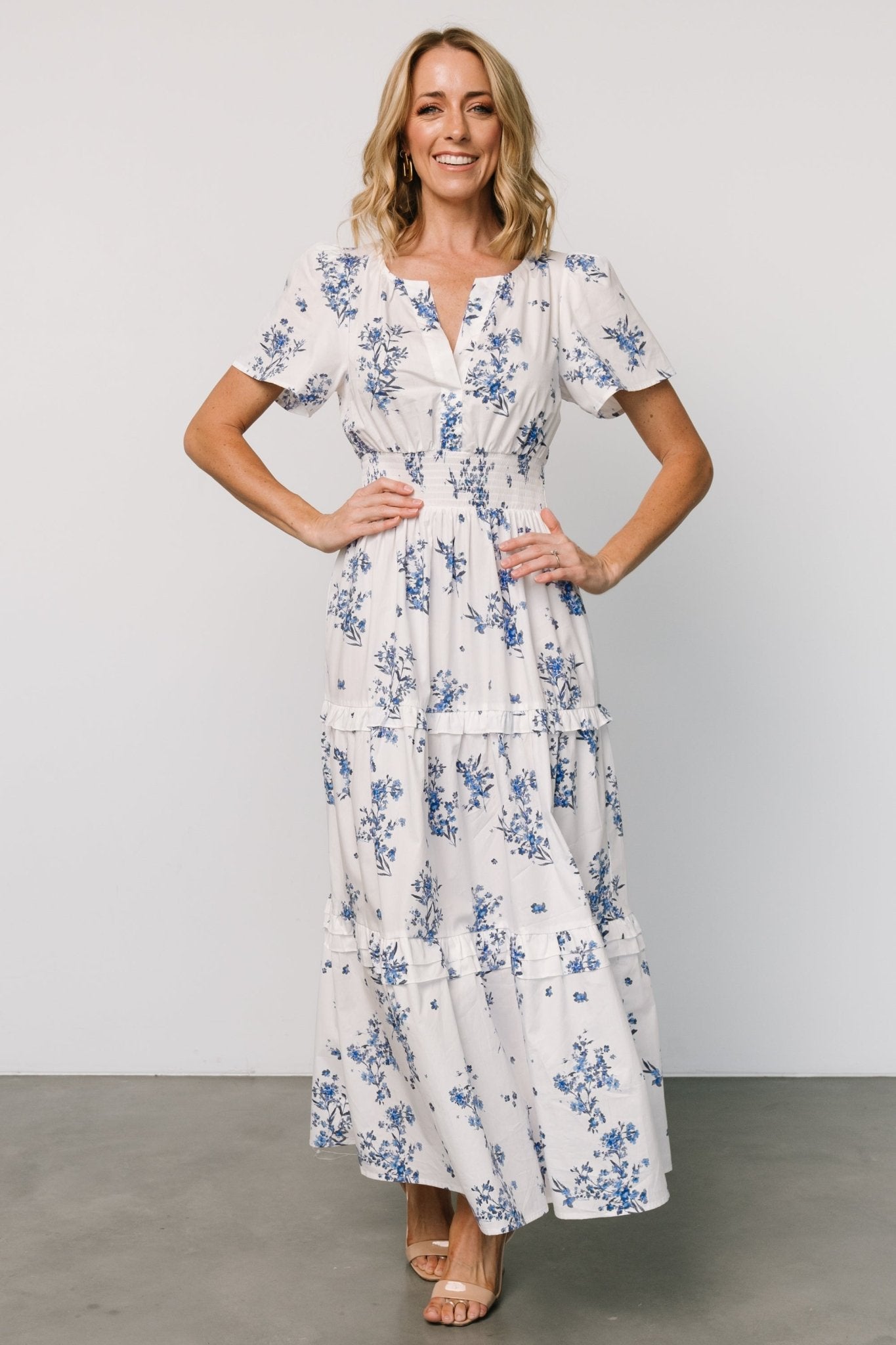 Floral Poplin Maxi Dress with Pockets & Smocked Waist | Kiana
