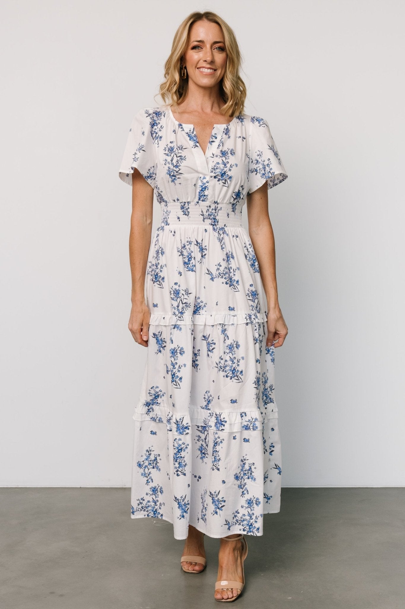 Floral Poplin Maxi Dress with Pockets & Smocked Waist | Kiana