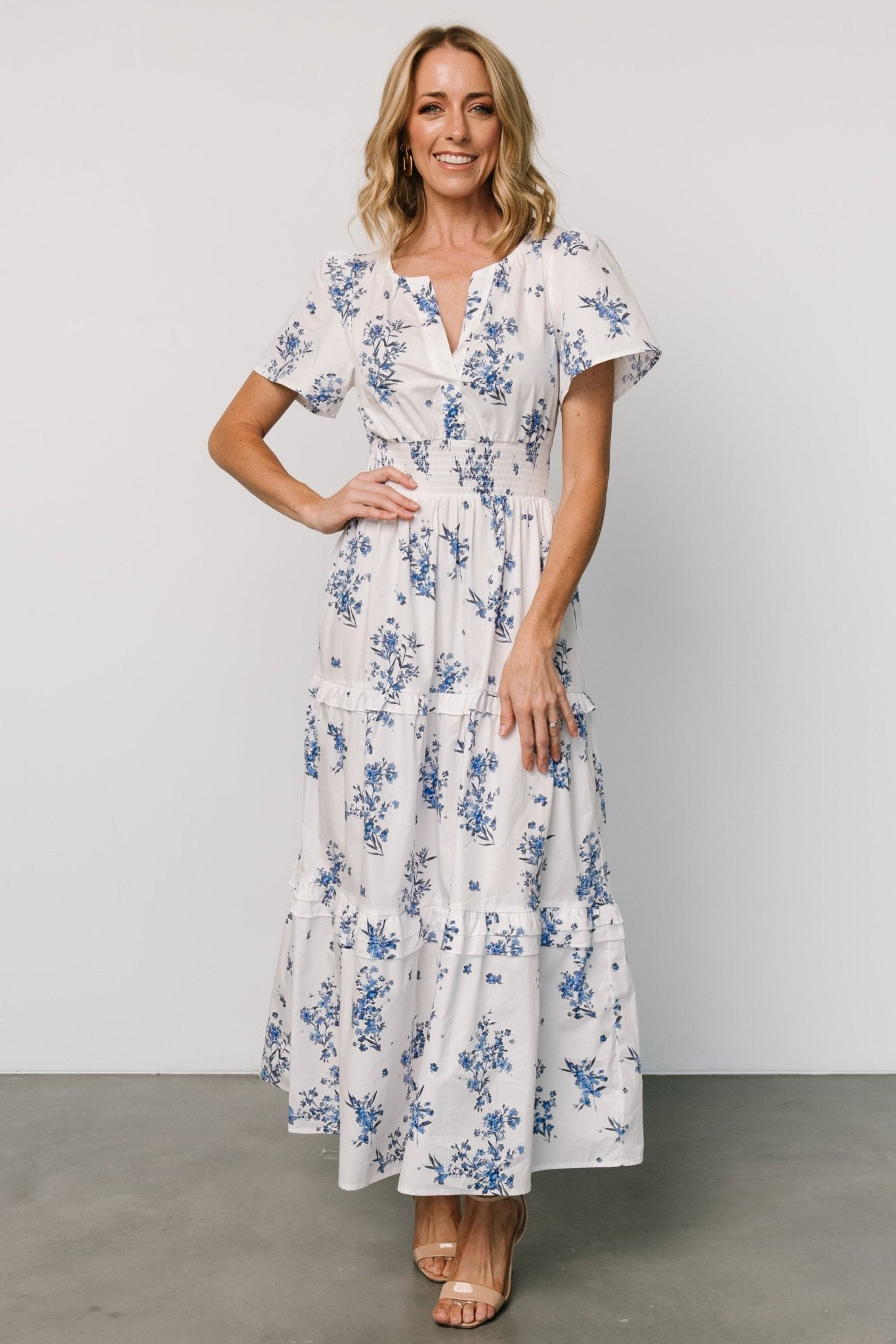 Floral Poplin Maxi Dress with Pockets & Smocked Waist | Kiana