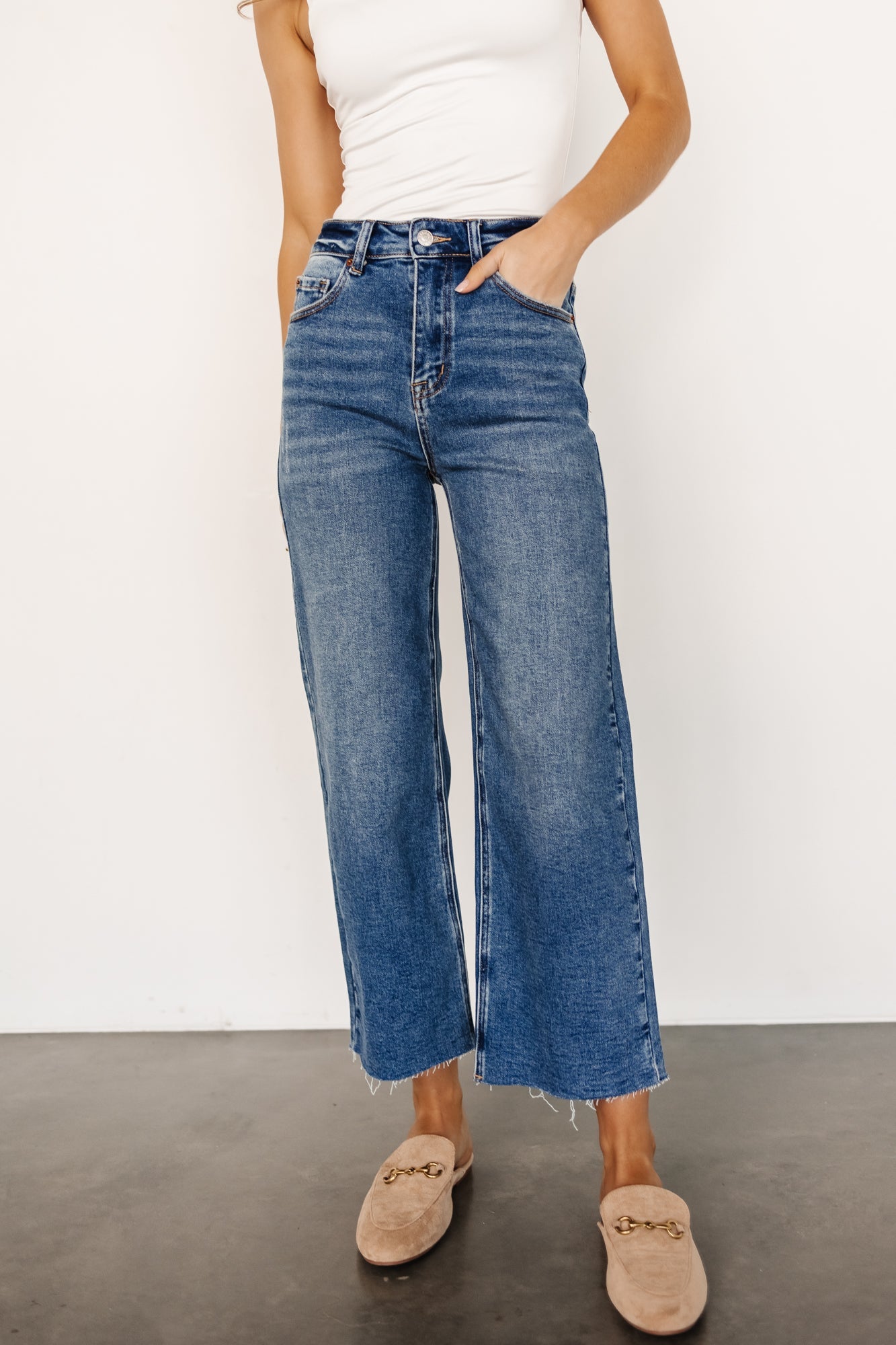 High Rise Wide Leg Jeans for Women | Medium Wash & Stretch